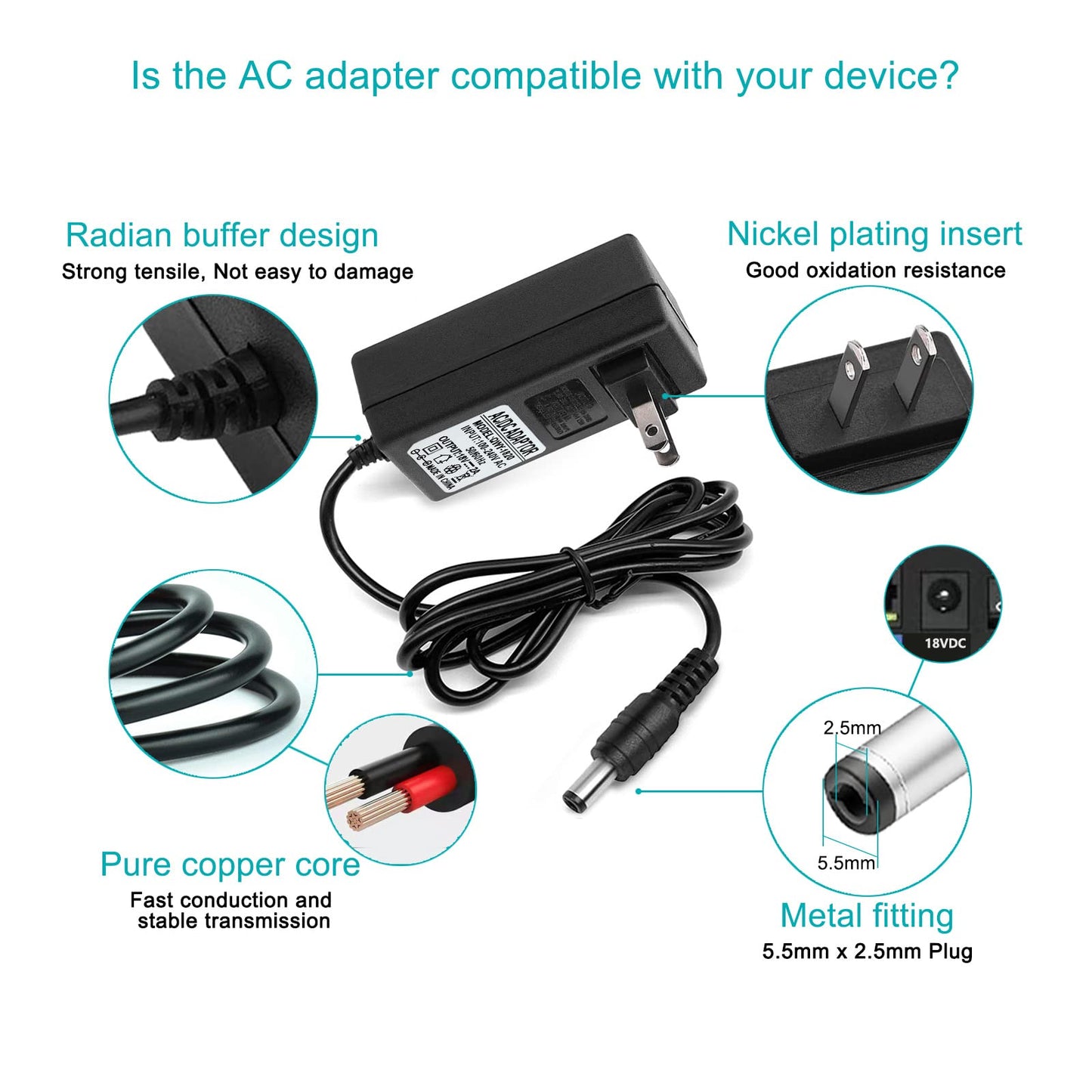 18V DC Adapter Charger Compatible for Altec Lansing Mix 2.0 Rockbox XL IMW999, Altec Lansing IMW889 Bluetooth Speakers, Brookstone Big Blue Studio…