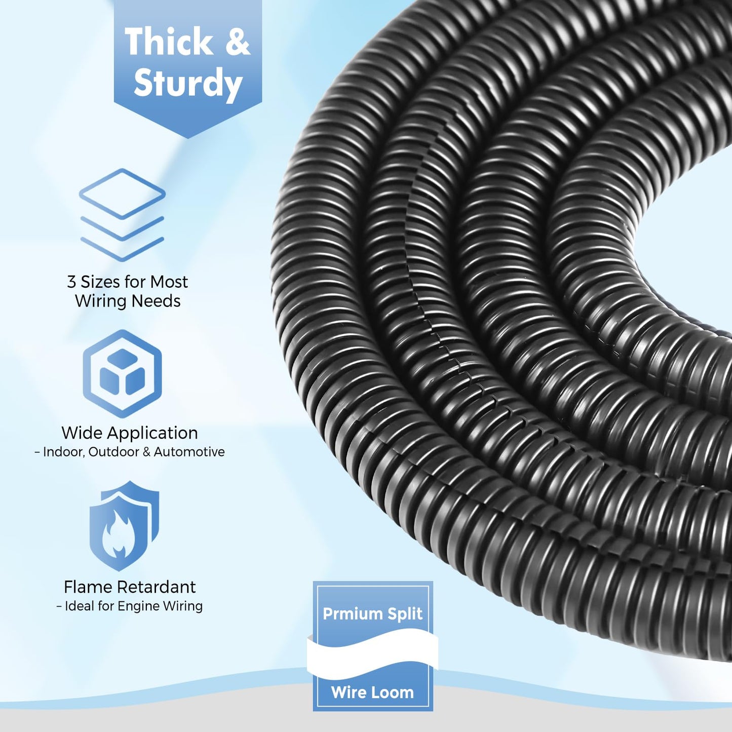 Automotive Wire Loom Flame Retardant Split Wire Loom Tubing Assortment Wiring Loom Kit Plastic Cover Electrical Covering Conduit Protective Wire Wrap