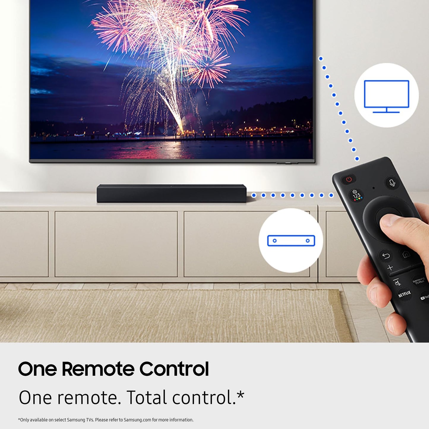Samsung B-Series Soundbar HW B400F 2.0 ch Soundbar with Built in Subwoofer (2025 Model) One Remote Control, Surround Sound Expansion, Voice Enhance
