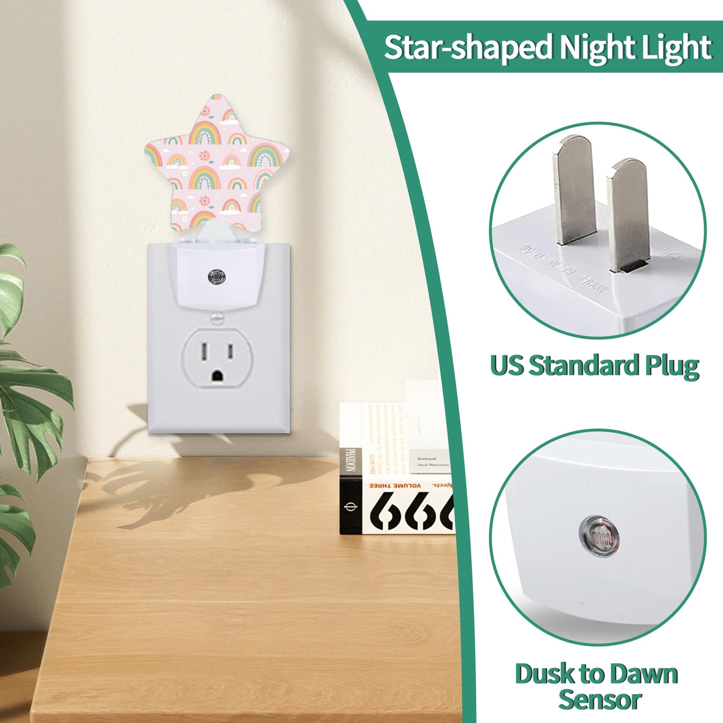 Cute Rainbow Star Night Light Plug in, Soft Glow Night Light for Kids Bedroom Nursery, Gentle Warm Light for Sleep, Compact Lamp for Hallway Bathroom
