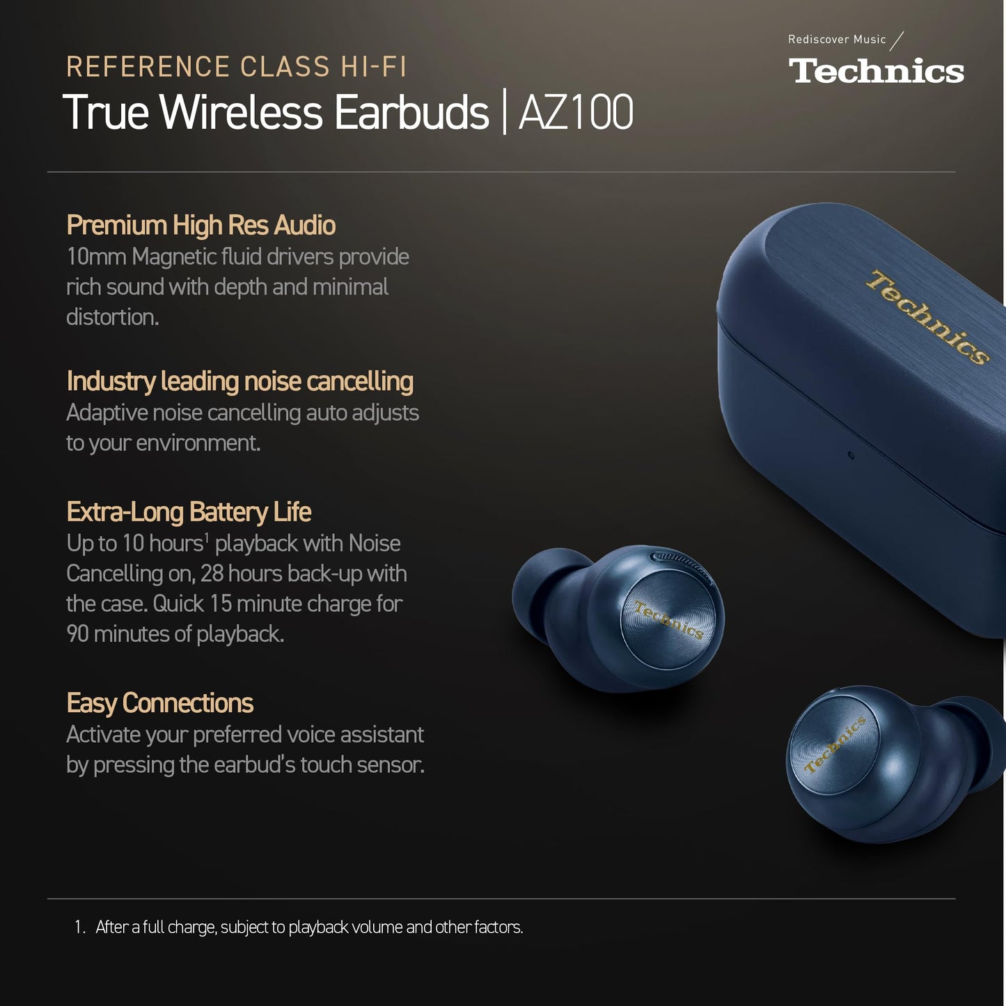 Technics Reference Class Hi-Fi Wireless Ear Buds, Dolby Atmos with Head Tracking, Adaptive Noise Cancelling, 3 Device Multipoint, 10-Hr Battery