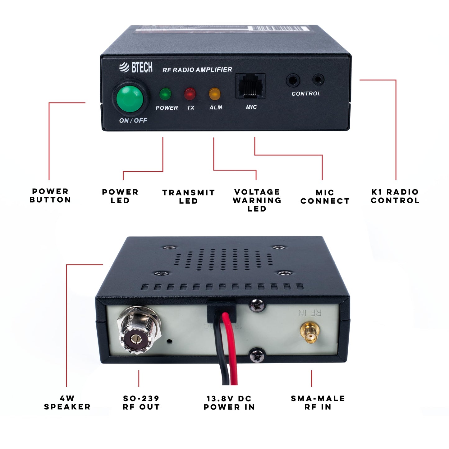 BTECH AMP-U25 Amplifier | 20-40W Power Boost for UHF (400-480MHz) | Compatible with Handheld Radios | Amplifies Analog and Digital Modes | Ideal