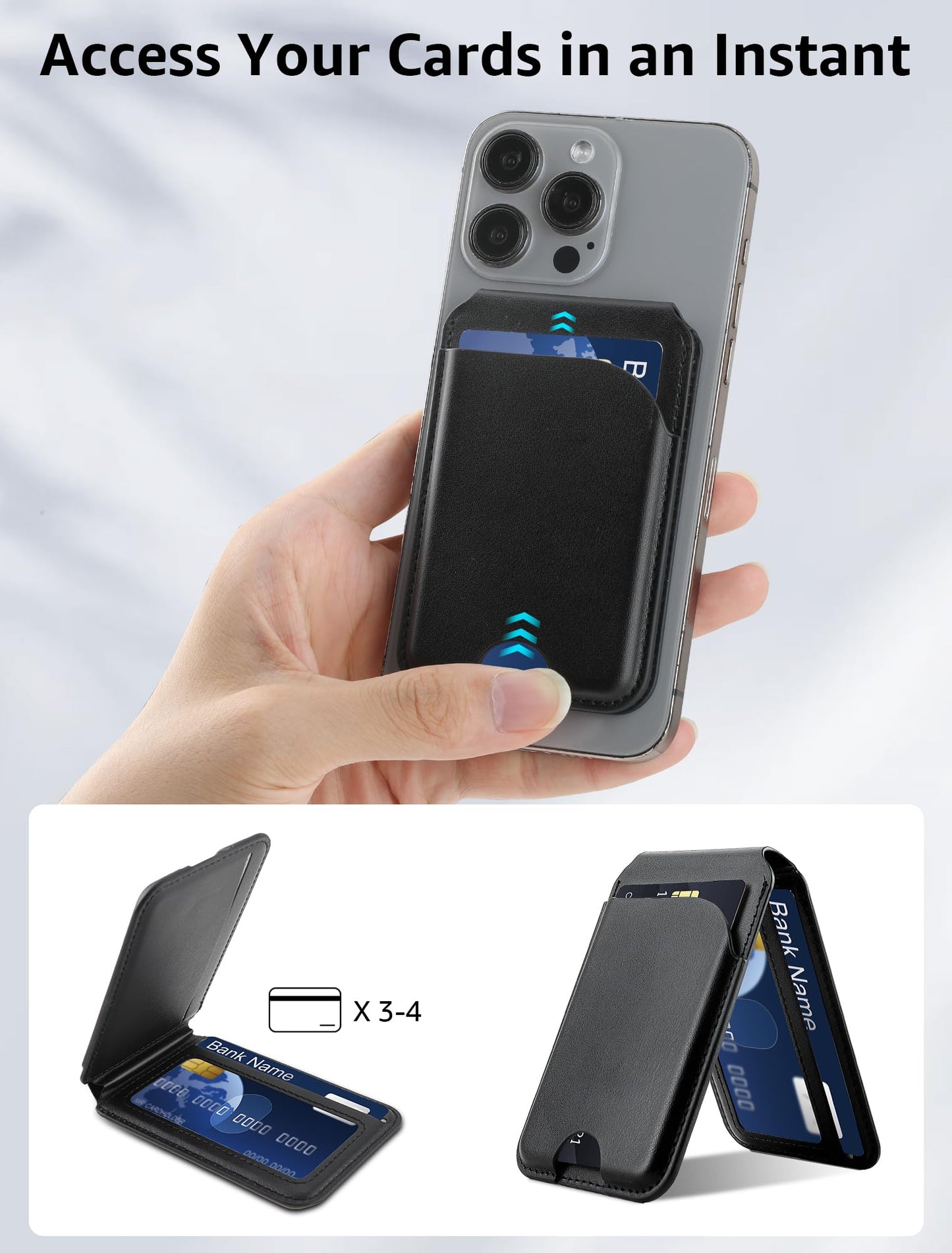 Magnetic Wallet, Compatible with MagSafe Wallet for iPhones, Mag-Safe Wallets with Adjustable Stand for iPhone 16/15/14/13/12 Series, Not for iPhone