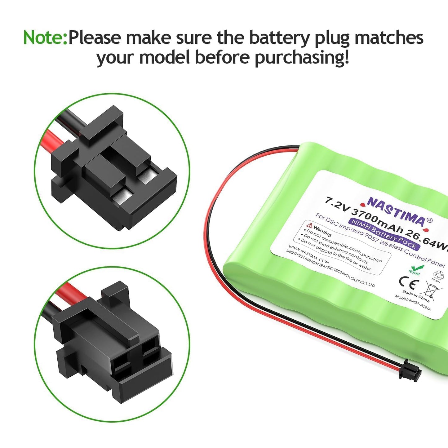 NASTIMA NIMH Battery Replacement for ADT DSC IMPASSA 9057 SCW9055 SCW9057 BH7236-SS 17000145 17000152 Wireless Home Security System | 7.2V 3700mAh