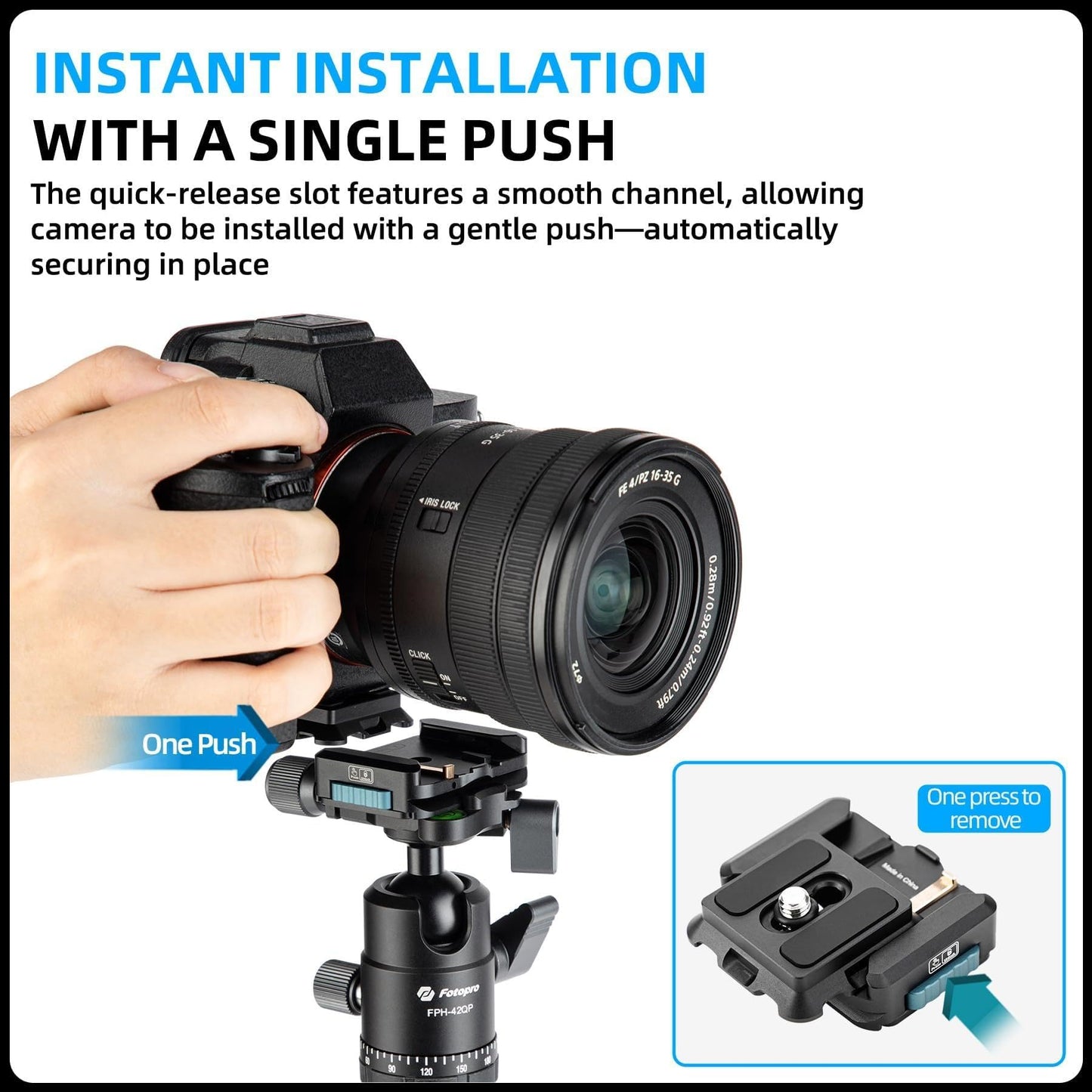 Fotopro RZ-3 Quick Release Camera Mount, Quick Setup Kit with 1/4 Screw, Adapter for DSLR/Mirrorless Camera Tripod Stabilizer Handheld Gimbal Monopod