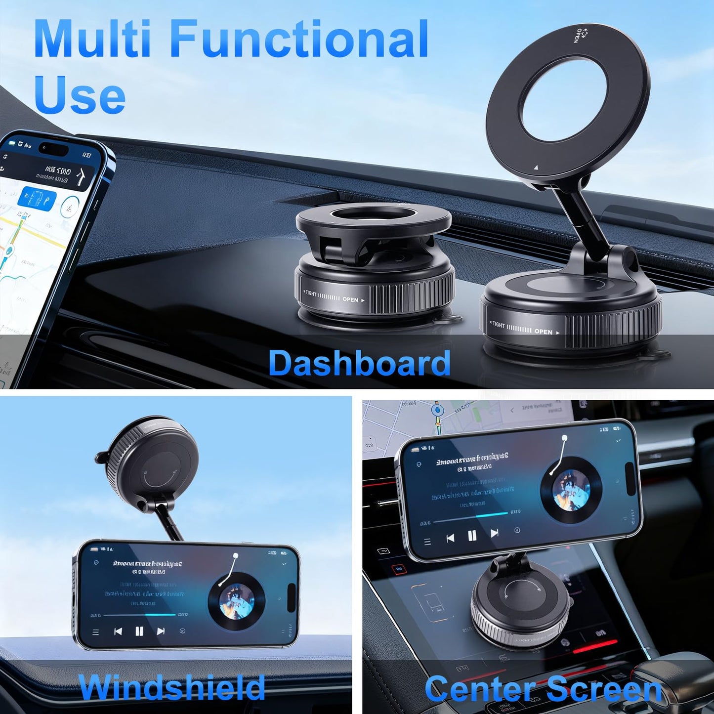 Yamhoy Vacuum Magnetic Suction Car Phone Holder Fold-able and and Hands-Free 360° Adjustable Rotation Phone Mount, Compatible with All Smartphones