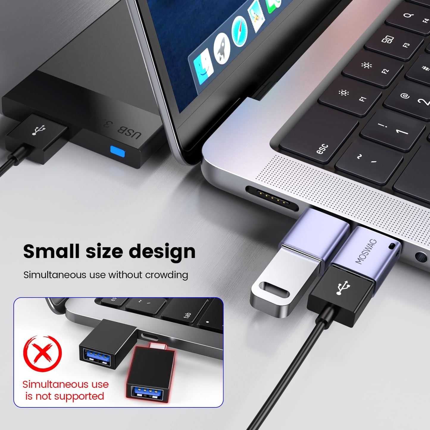 MOSWAG 2 Pack USB C to USB Female Adapter, USB 3.0 to Thunderbolt 3 OTG Adapter Compatible with iPhone 16 15 Max,MacBook Pro Air,Mac,iPad,Microsoft…