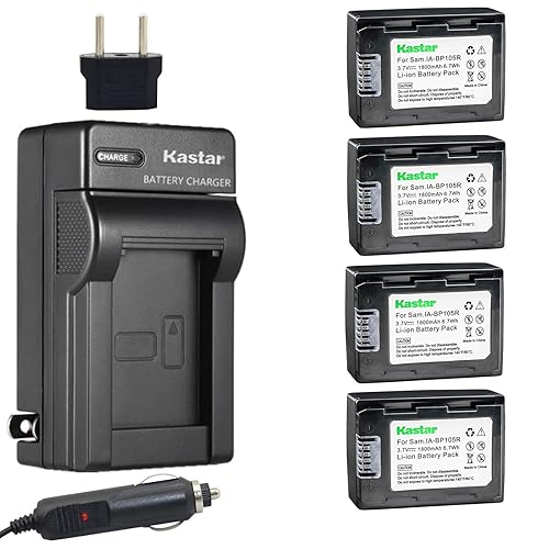 Kastar Battery X4 & AC Travel Charger for Samsung IA-BP105R and Samsung HMX-F80BN/XAA HMX-F80SN/XAA HMX-F800BN HMX-F800BP HMX-F800BN/XTC HMX-F90BP