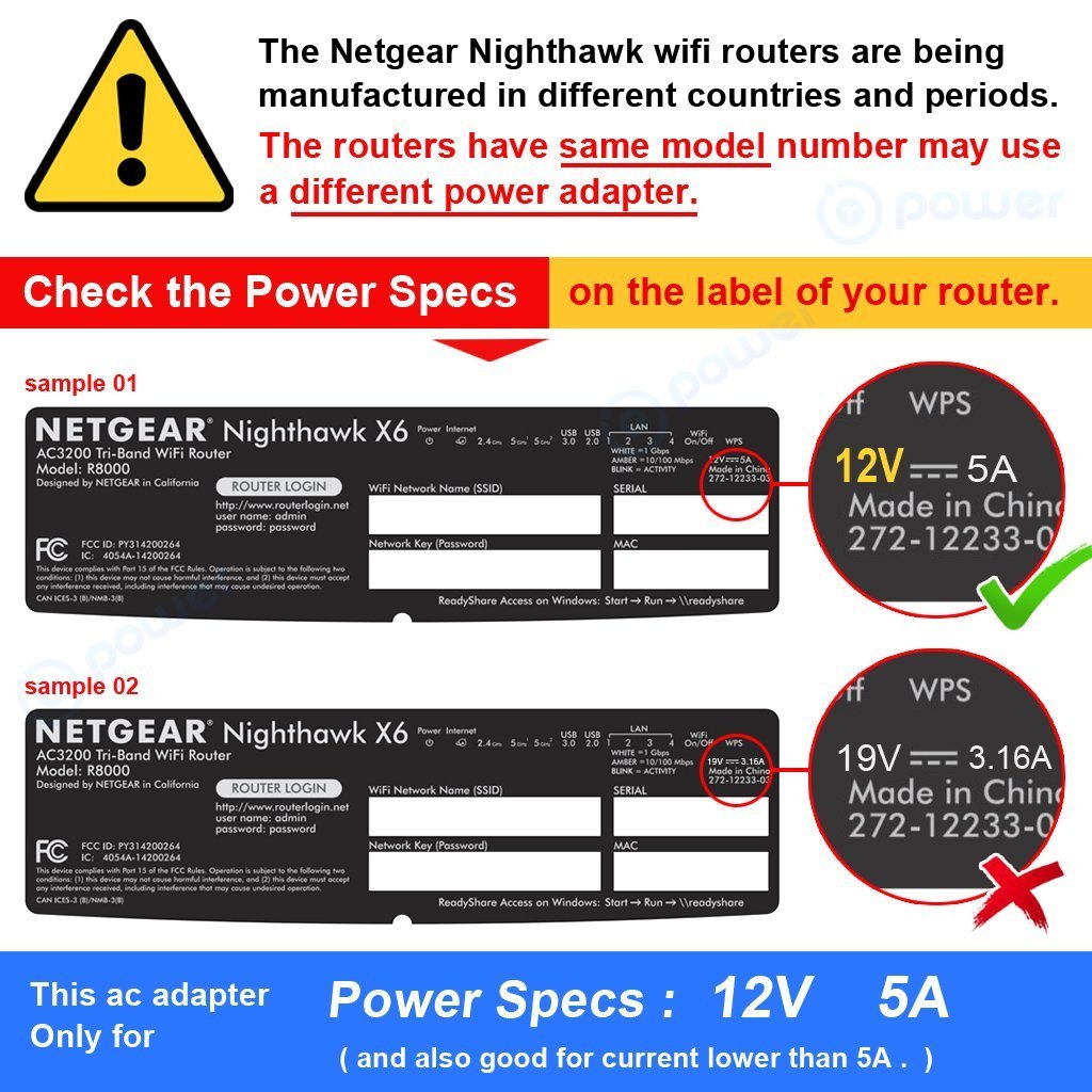 T Power 12V Ac Adapter Charger for Netgear Nighthawk x4 X4S x6 Router R6220 R6250 R6300 R6400 R6700 R7000 R7500 C3000 C3700 C6300 CG3000D CM1000…