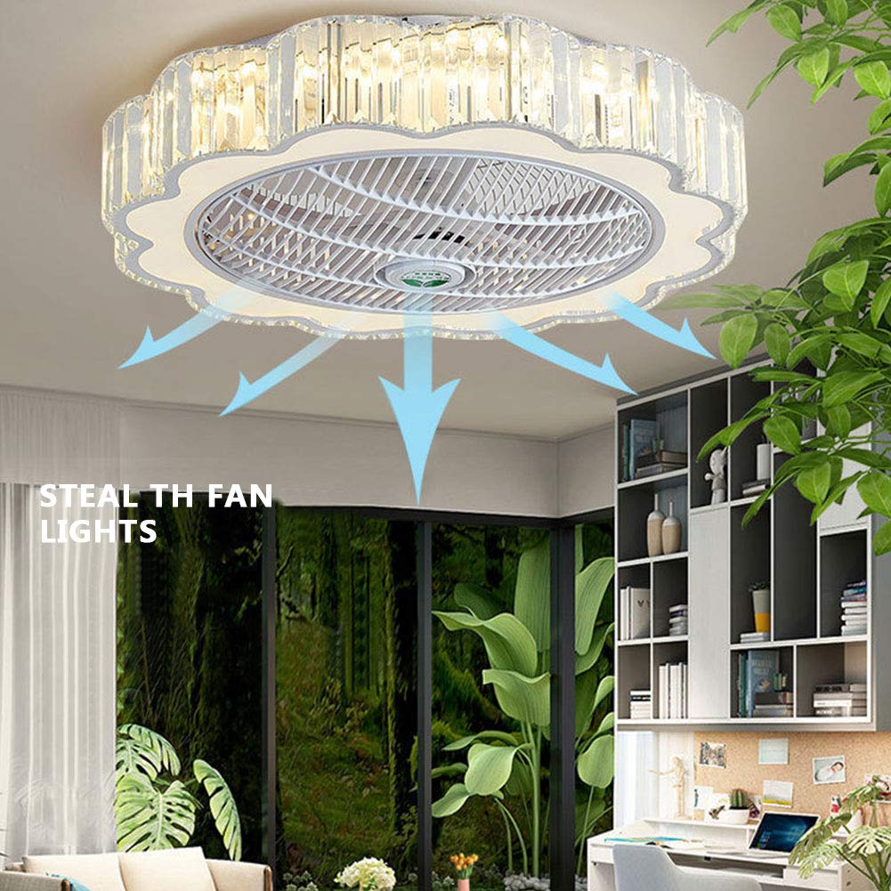 TFCFL Modern Ceiling Fan with Lights,Crystal LED Semi Flush Mount Light Fandelier with Remote Control,Stepless Dimmable 3 Colors and 6 Speeds,23 Inch