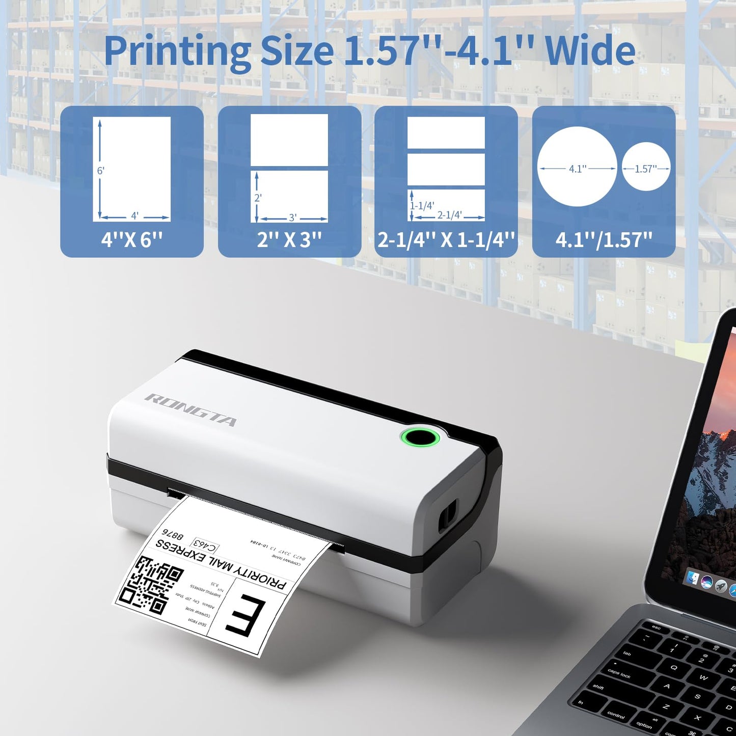 Rongta Bluetooth Thermal Shipping Label Printer, Wireless 4x6 Shipping Label Printer for Packages, Support Android&iPhone and Windows, Widely Used