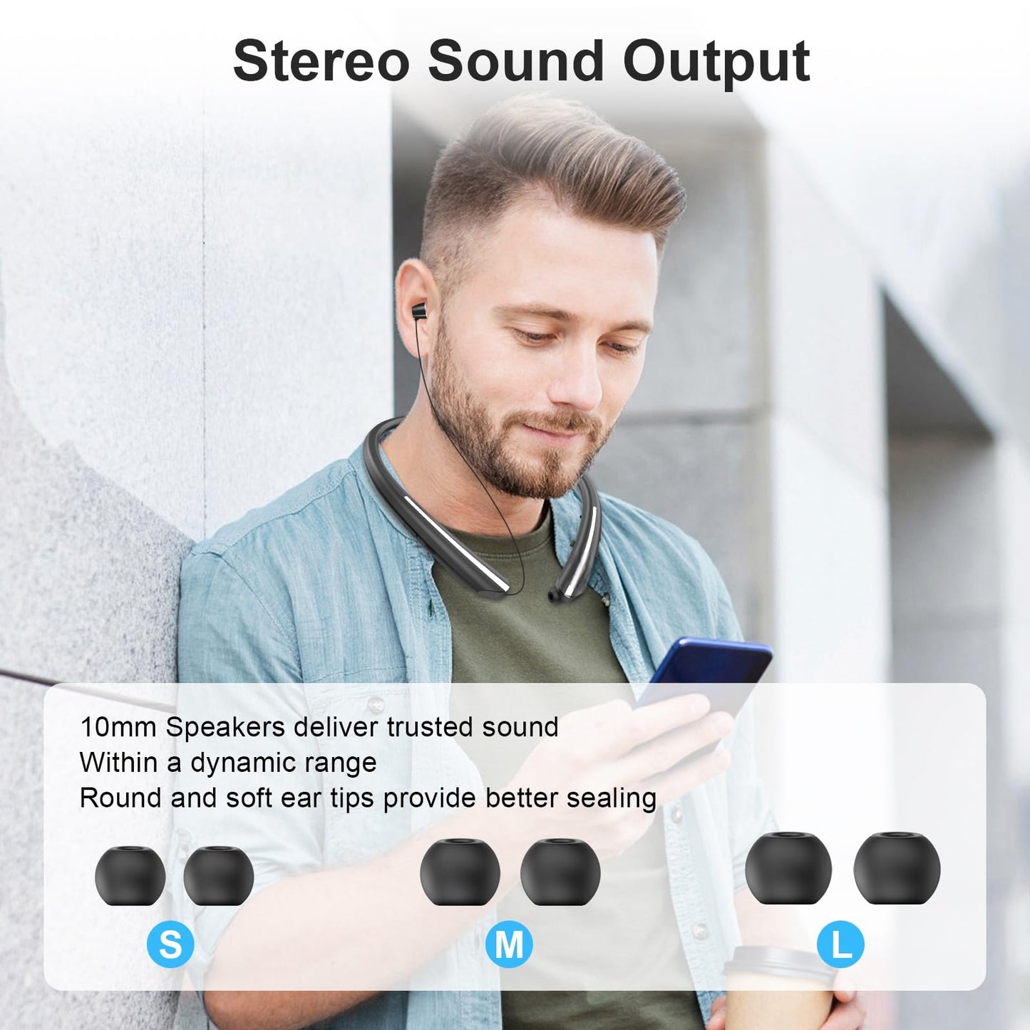 Tyxmere Bluetooth 5.0 Neckband Bluetooth Headphone, Sweat Resistant Noise Cancelling Stereo Headphones, and Retractable Ear Tips for Music…