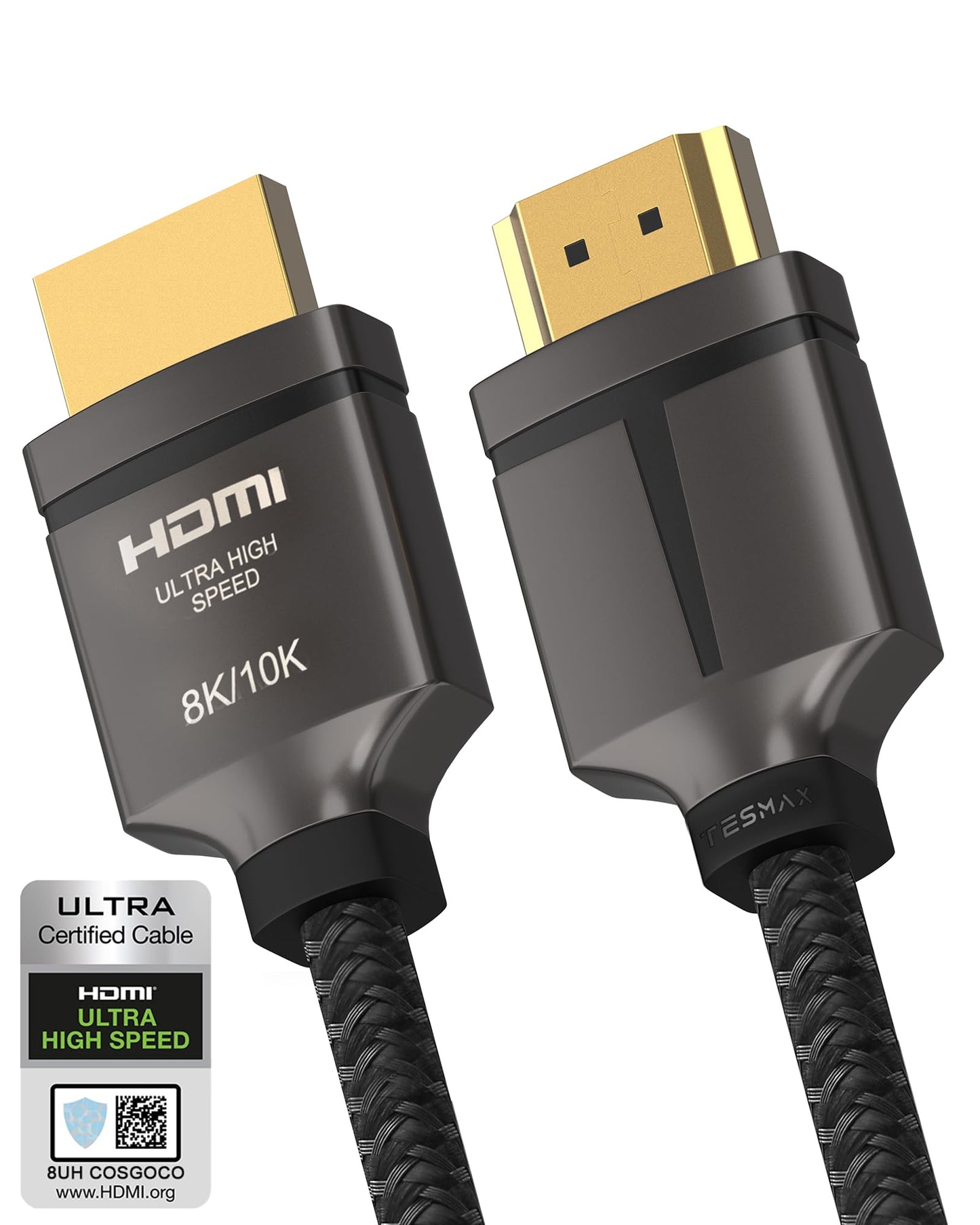 8K HDMI Cable 48Gbps 6.5FT, TESMAX Certified Ultra High Speed 8K60Hz 4K120Hz, HDCP 2.2 2.3 Dynamic HDR HDR10 eARC,Compatible with Dolby Vision Apple