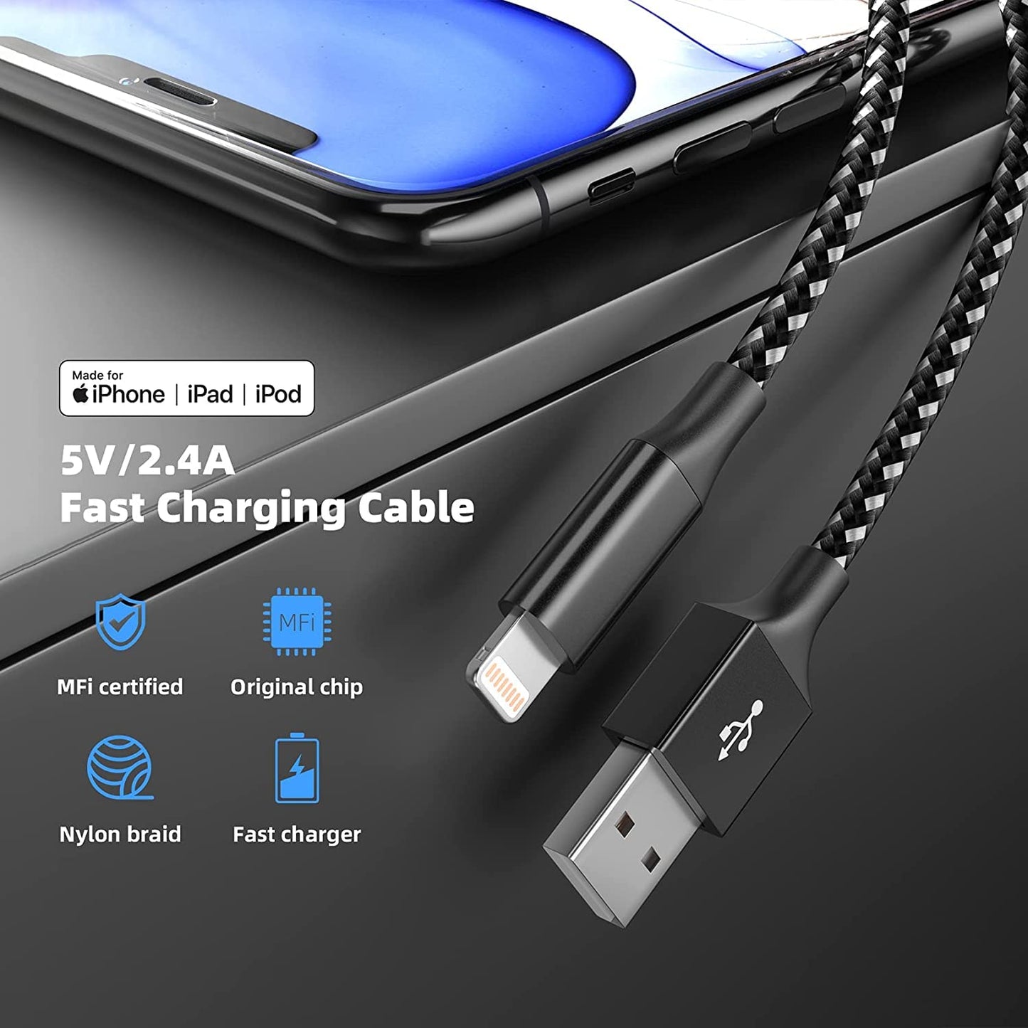 iPhone Charger 3pack 10FT Apple MFi Certified Long Lightning Cable Fast Charging High Speed Data Sync USB Cable Compatible iPhone 14 13/12/11 Pro…