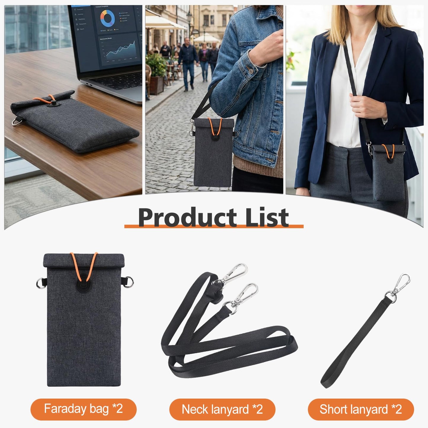 Faraday Bags for Phones 2 Pack, Signal Blocking Bag, Go Dark Bag, RFID Blocking Pouch for Cell Phone, Car Key Fob, Credit Cards (Dark Gray)