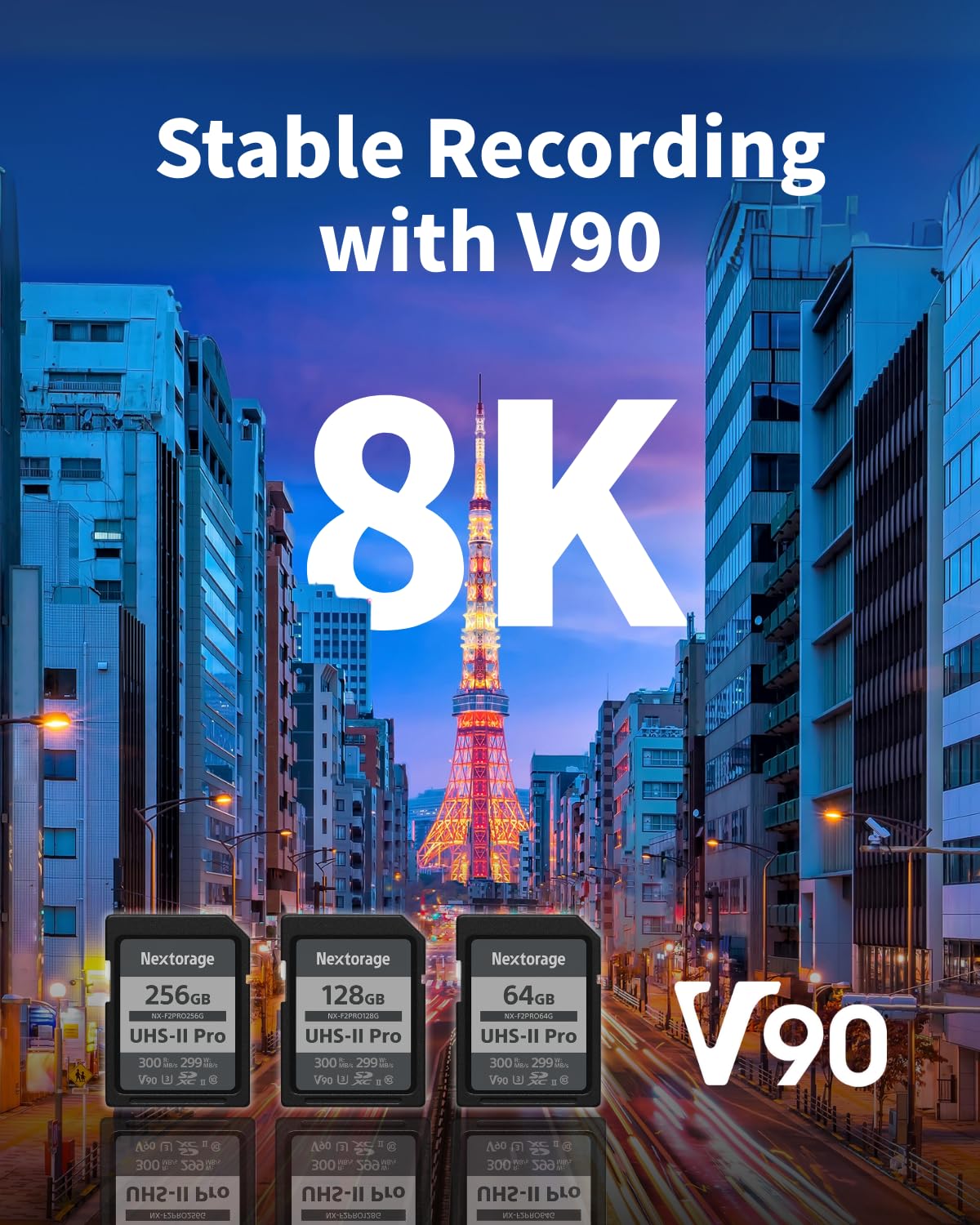 Nextorage 64GB SDXC UHS-II V90 Japanese Brand pSLC Max. Write Speed 299MB/s Max. Read Speed 300MB/s 4K Recording NX-F2PRO64G SD Card Memory for Camera