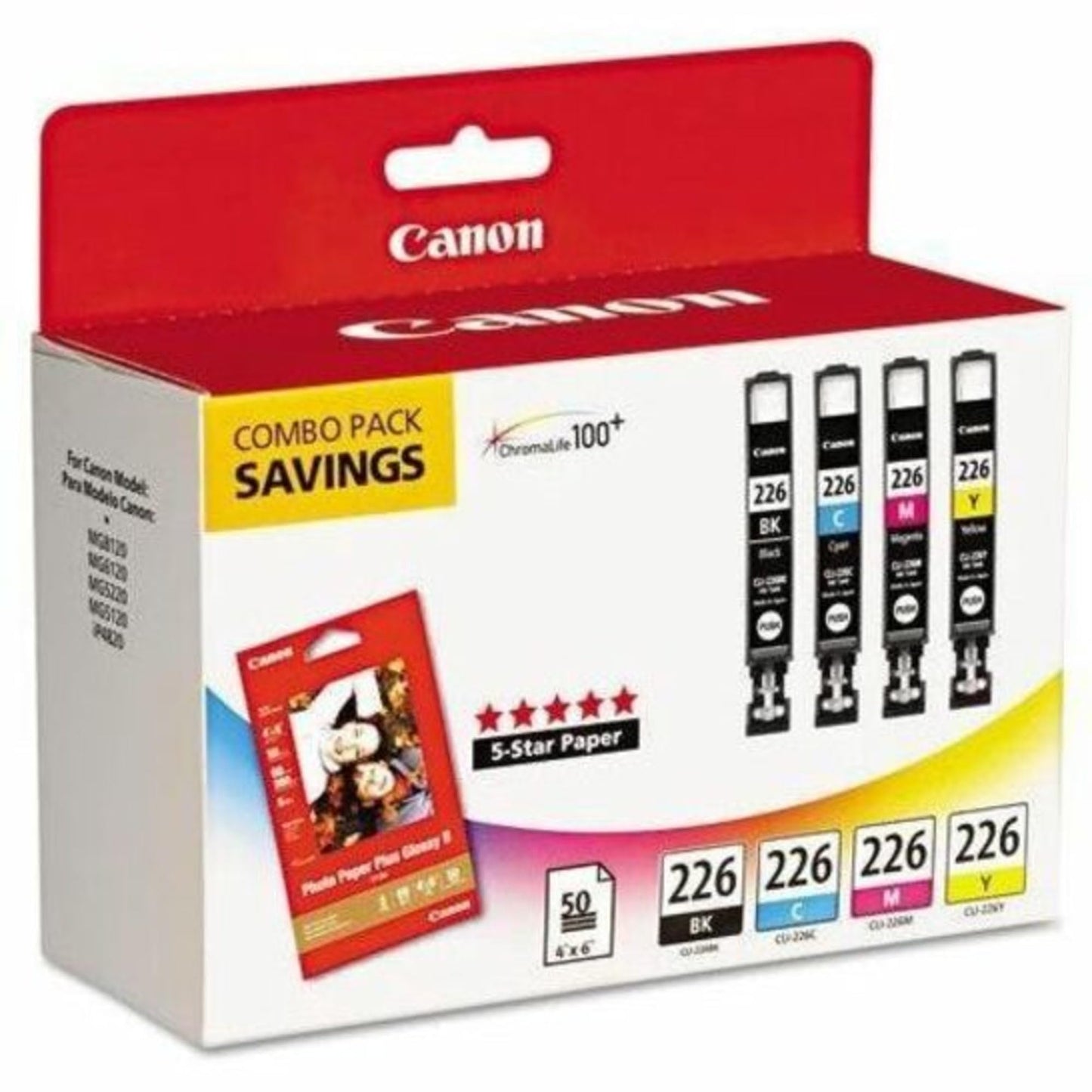 Canon CLI-226 ChromaLife 100+ Black/Color Ink Tanks & 50 Sheets of Paper (4546B007)