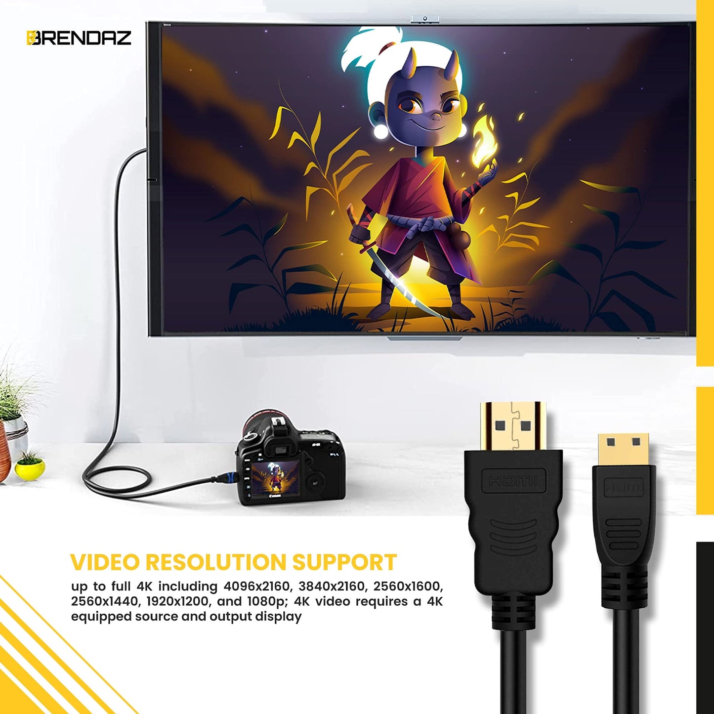 BRENDAZ Mini HDMI to HDMI Cable 4K - High Speed HDMI 2.0 Cable Compatible for Connecting Canon VIXIA HF R800, HF G50 UHD 4K Camcorder to a TV or