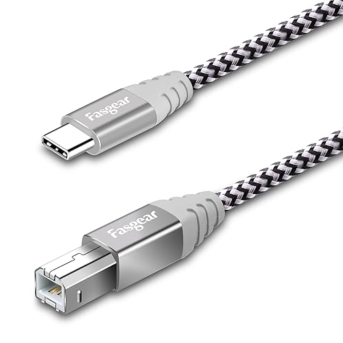 Fasgear 6ft USB C to USB B Cable Nylon Braided Printer Scanner Cord with Metal Connector Compatible with MacBook Pro, AiO, Brother, HP, Canon, Samsung