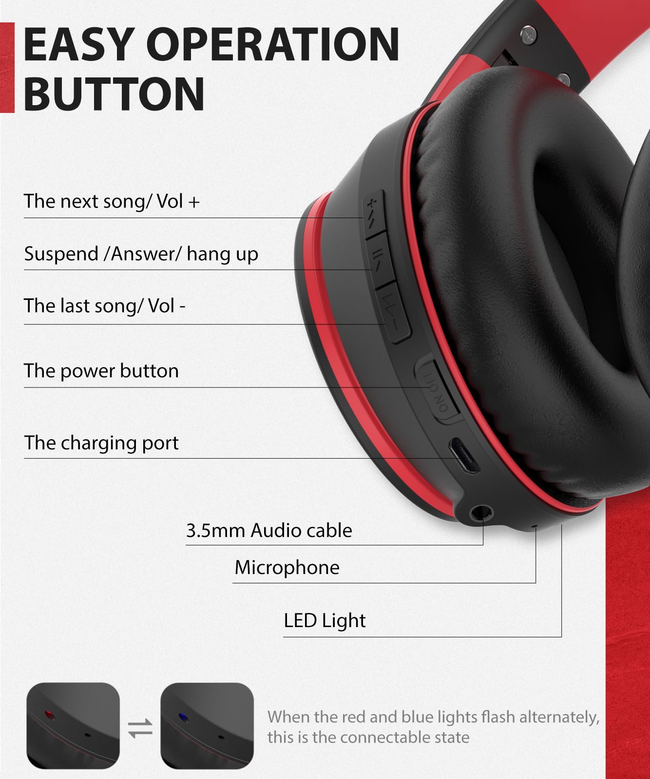 rockpapa E7 Over Ear Wireless Bluetooth Headphones with Mic, Foldable Wired/Wireless Headphones with Microphone for Kids Childrens Boys Girls Teen