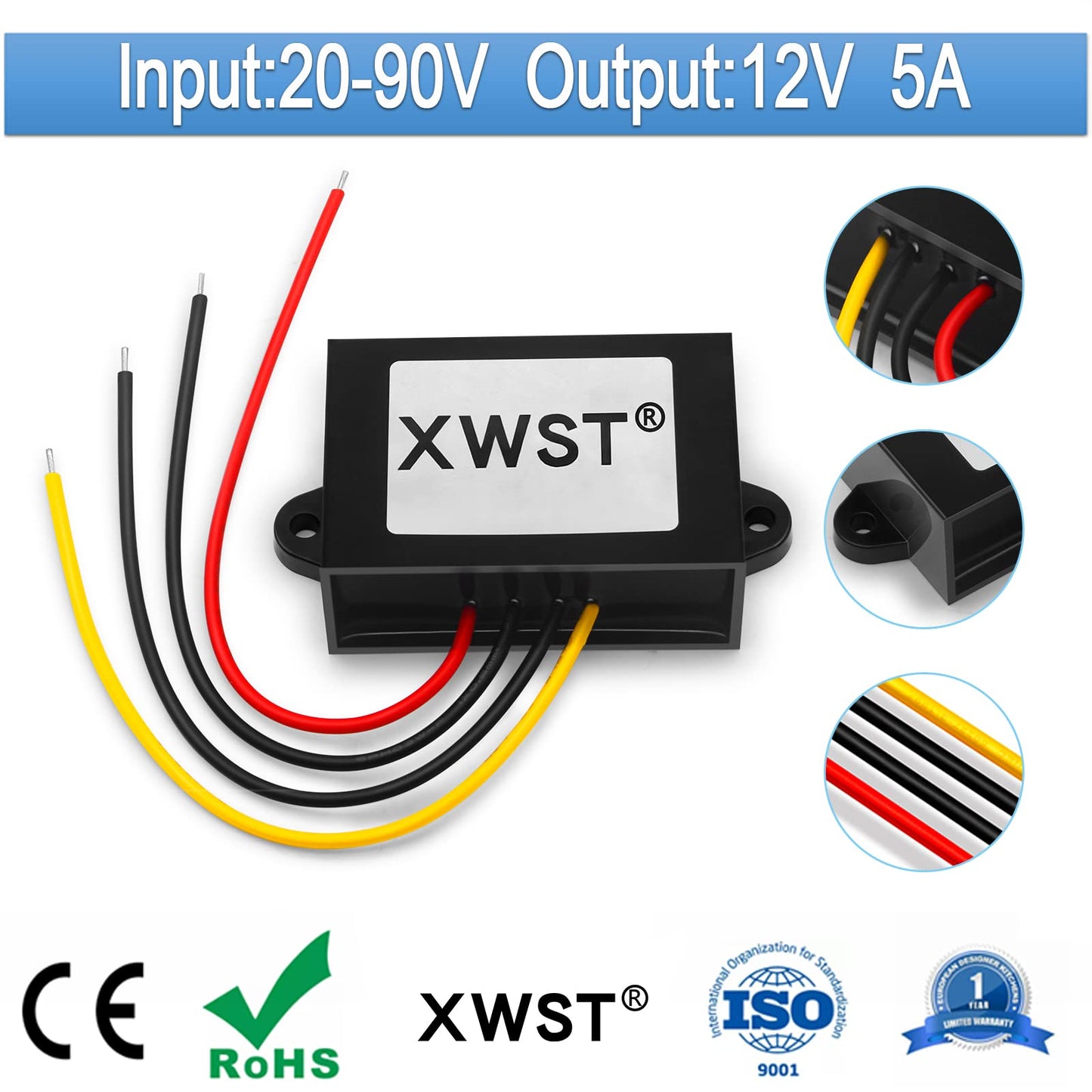 XWST DC DC Converter Reducer 20-90v 24v 36v 48v 60v 72v to 12v DC Converter Step Down Buck 5A 12v dc Voltage Regulator for Golf Cart Car Device…