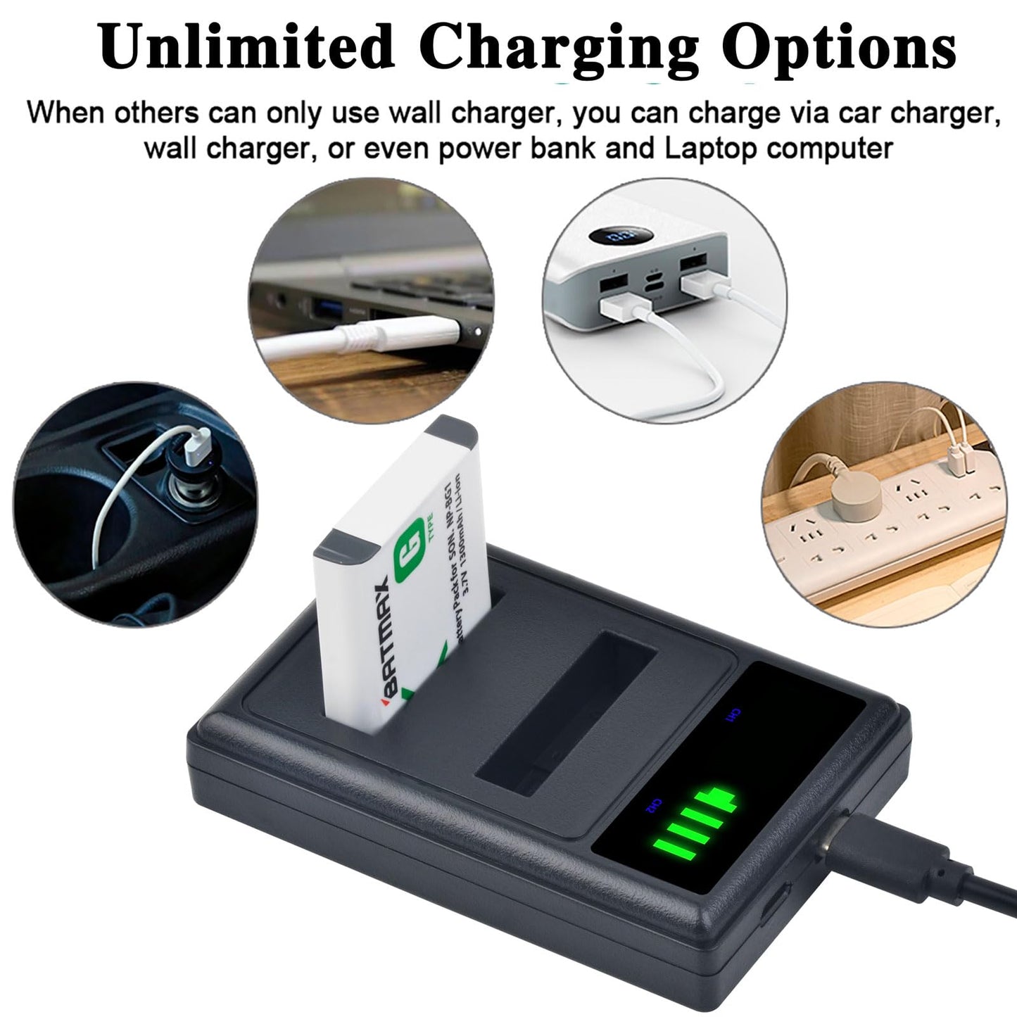 Batmax 2pcs NP-BG1 Battery + LED USB Dual Charger with Type C Port for Sony NP-BG1 SONY DSC-H3 DSC-H7 DSC-H9 DSC-H10 DSC-H20 DSC-H50 DSC-H55 DSC-H70