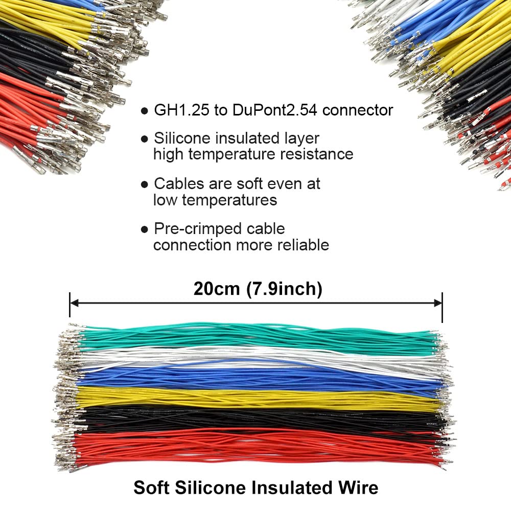 GH1.25 to Dupont2.54 Pre-Crimped Cables and Connectors Kit Compatible with JST GH 1.25mm for Pixhawk4 Pixhawk 6C 6X 20cm Silicone Wire