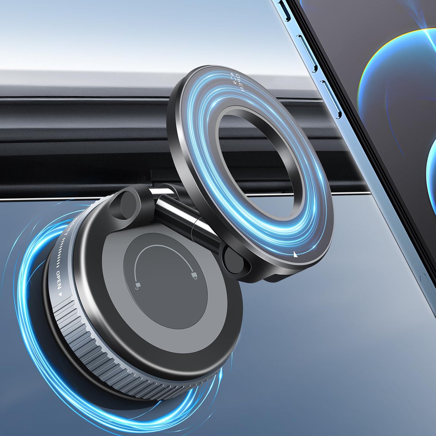 Galundge Vacuum Suction Magnetic Phone Holder, 2025 Upgraded Foldable Retractable Suction Cup Car Phone Mount for Magsafe, 360° Adjustable Magnetic