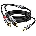 KAYQINHO 3.5mm to 2RCA Audio Cable 16FT, Auxiliary RCA Headphone Male to Male Splitter, Nylon Braided, Heavy Duty Shielded Aux Cable for Home Theater