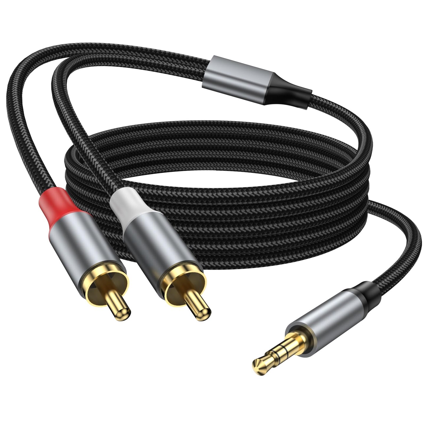 KAYQINHO 3.5mm to 2RCA Audio Cable 16FT, Auxiliary RCA Headphone Male to Male Splitter, Nylon Braided, Heavy Duty Shielded Aux Cable for Home Theater