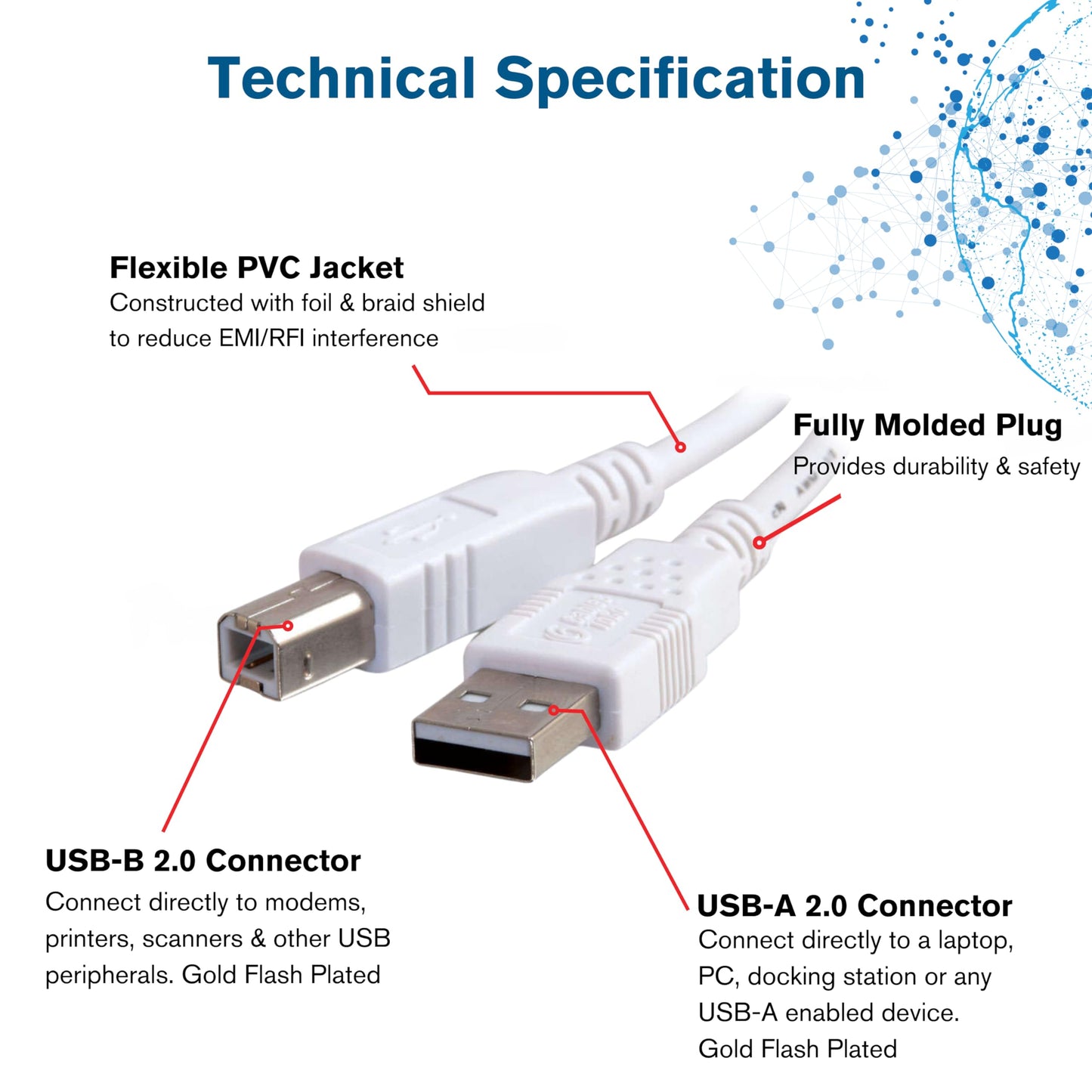 C2G USB Cable, USB 2.0 Cable, USB A to B Cable, 3.28 Feet (1 Meter), White, Cables to Go 13171