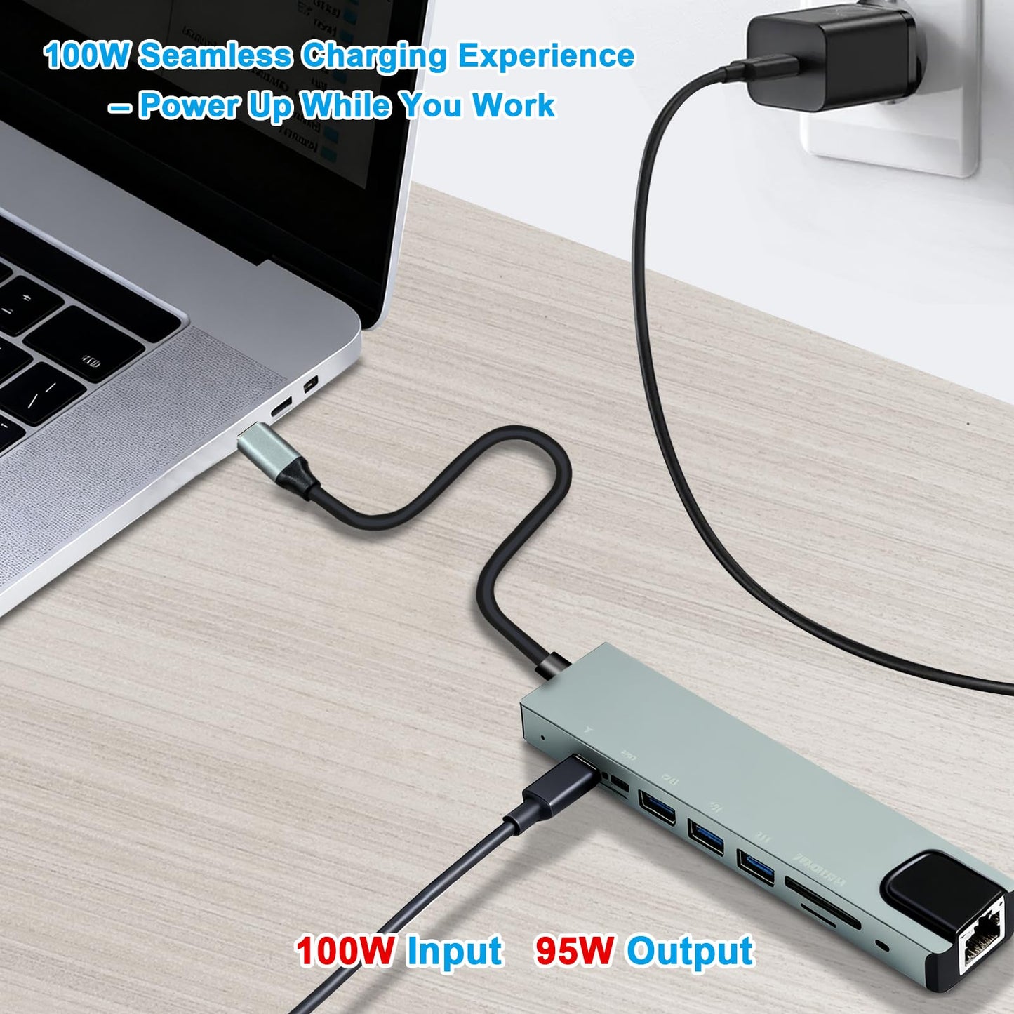 Vrebrey 8-in-1 USB-C Hub, Multi-Port Adapter for Laptops, 4K@60Hz HDMI, 85W Power Delivery, 3X USB-A 3.0 & USB-C Data Ports, SD/TF Card Reader