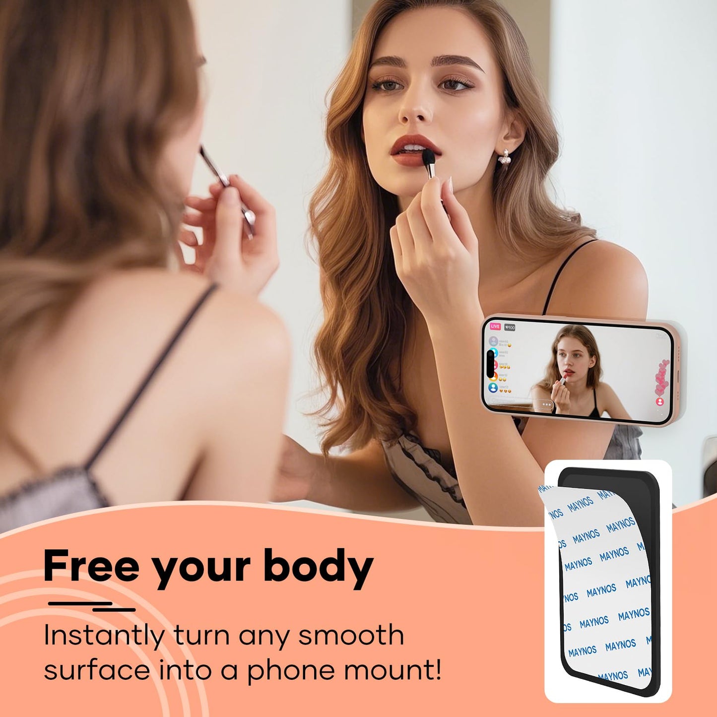Silicone Phone Sticky Grip, Suction Phone Case Mount for iPhone and Android, Hands-Free Sticky Cell Phone Grip, Mobile Fidget Mirror Holder