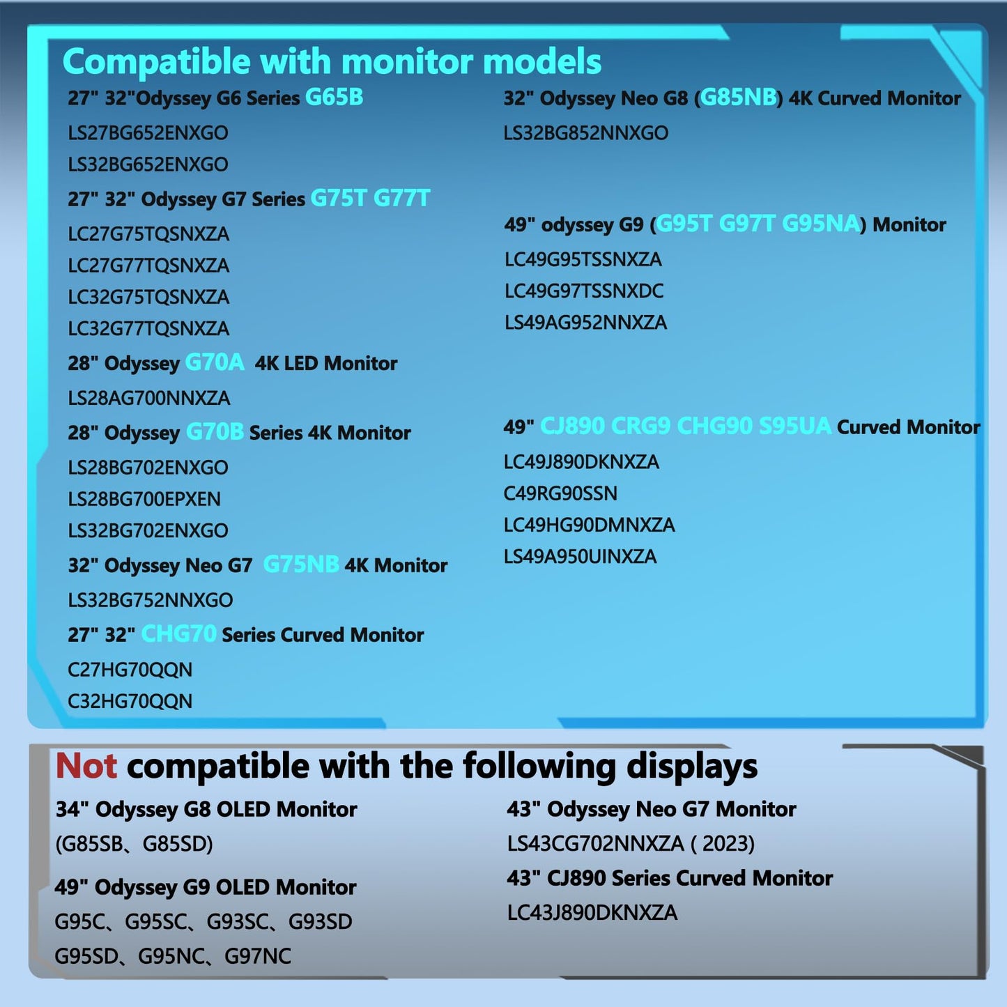 Odyssey G7 G8 G9 Vesa Mount Adapter Compatible with Samsung Odyssey NEO G7 G8 G9 Series G65B G75T G77T G70A G70B G75NB CJ890 CRG9 CHG70 CHG90 S95UA