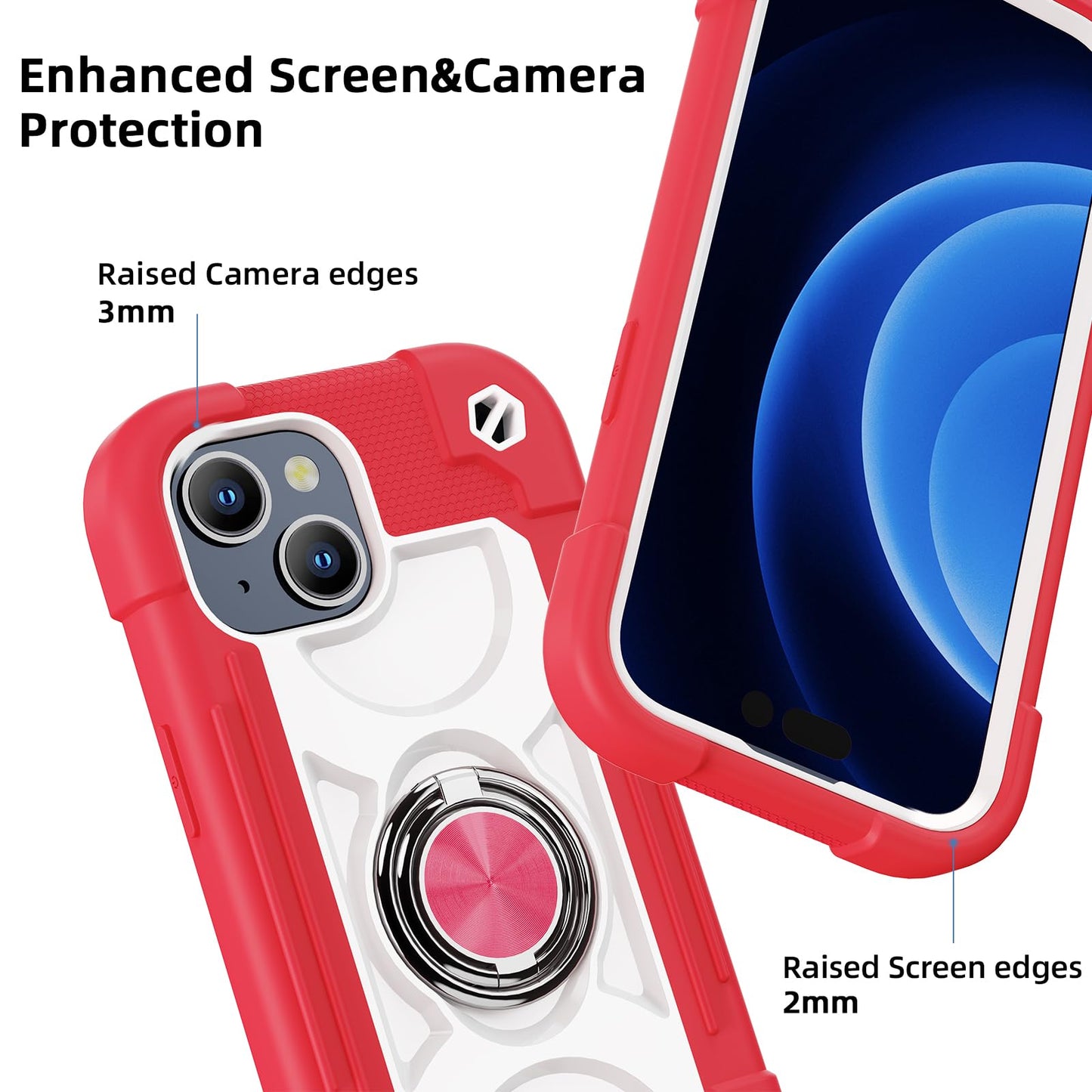 MARKILL Compatible with iPhone 15 Plus Case 6.7 Inch with Rotate Ring Stand, Military Grade Drop Protection Full Body Rugged Heavy Duty Protective