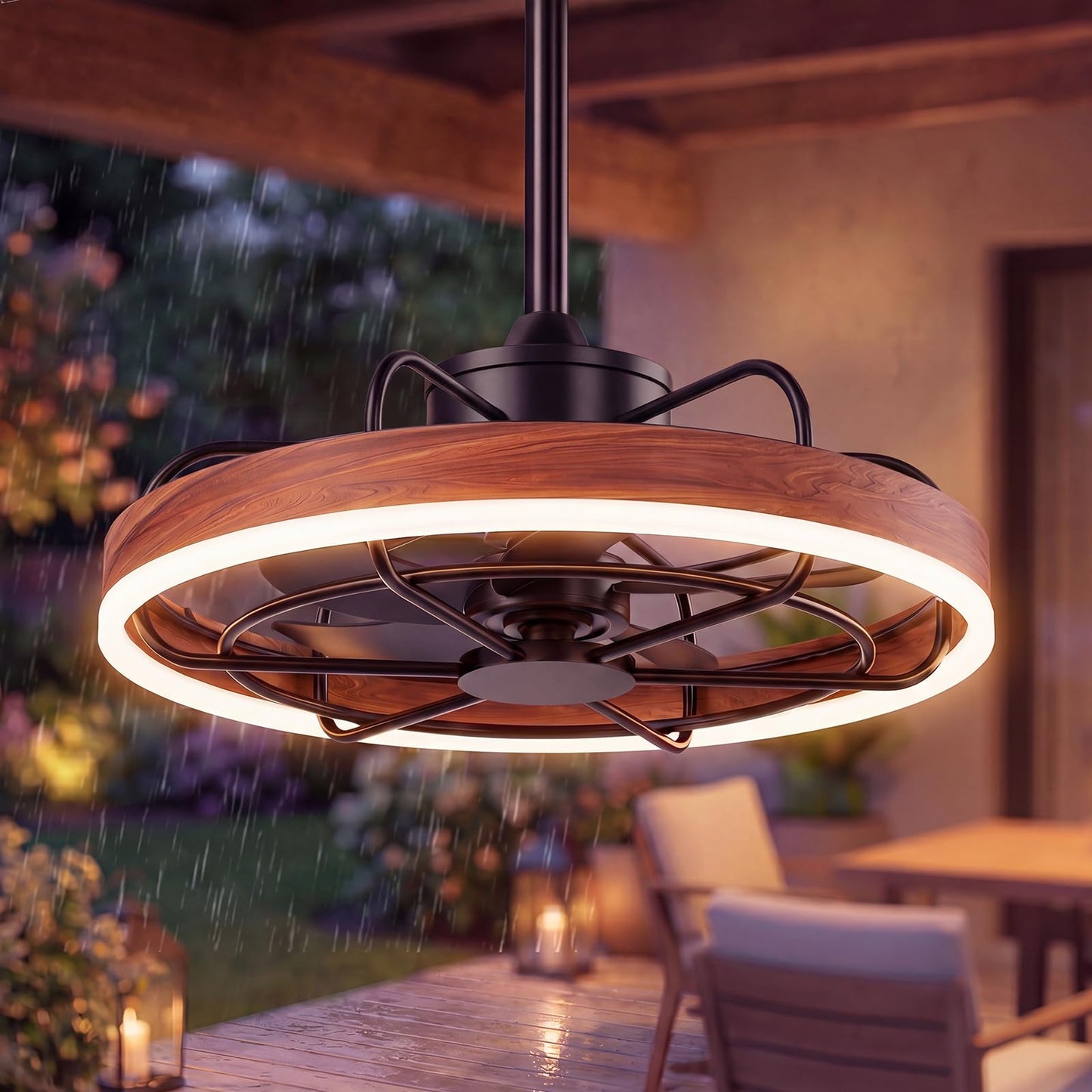 Heromind Farmhouse Gazebo Fan with Light, 20" Plug-in Gazebo Ceiliing Fan with App/Remote Control, Outdoor Ceiling Fan with Light IP65 Waterproof, 3