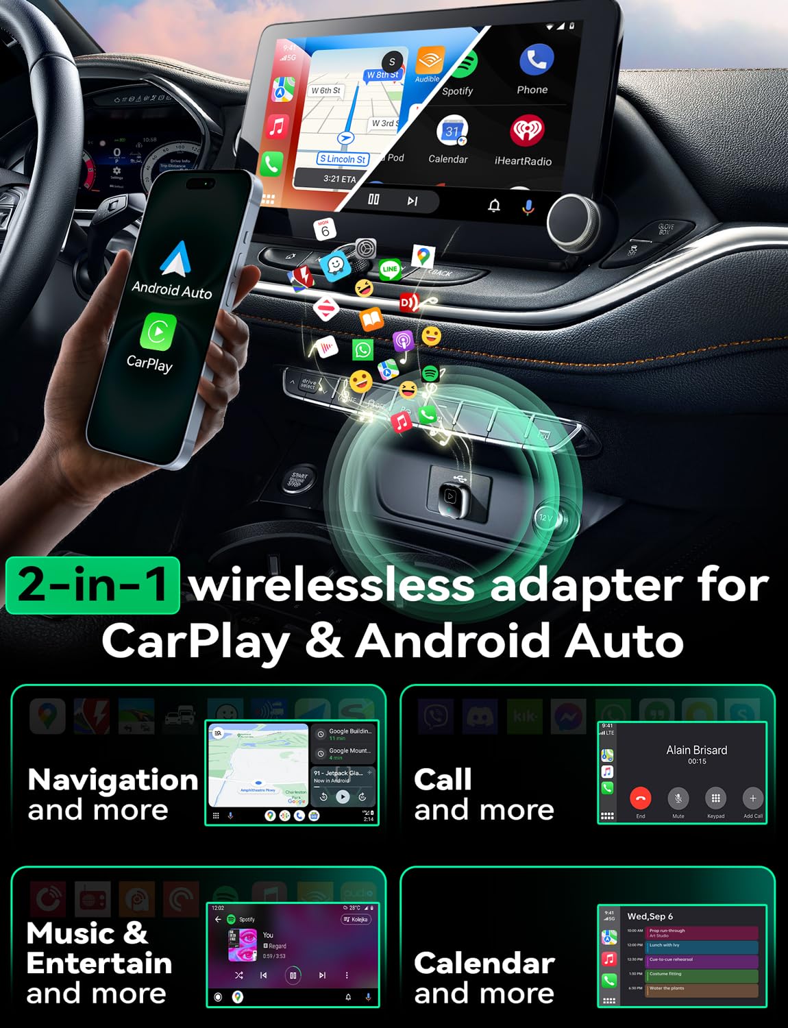 Mavlou Wireless Carplay & Android Auto Adapter, Metal Design Mini & Stable 2-in-1 Dongle, Convert Vehicle's Wired CarPlay/AA to Wireless, for iOS