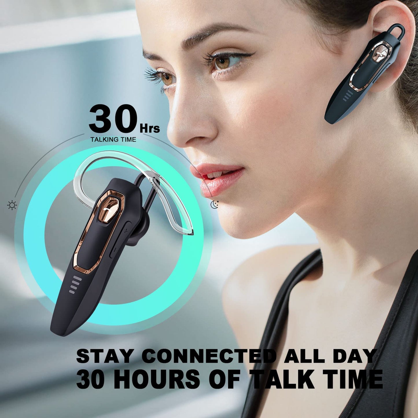 Micool Trucker Bluetooth Headset, Noise Cancelling, 30H Talking Time, Mute Button, Hands Free Bluetooth Earpiece for Cell Phone