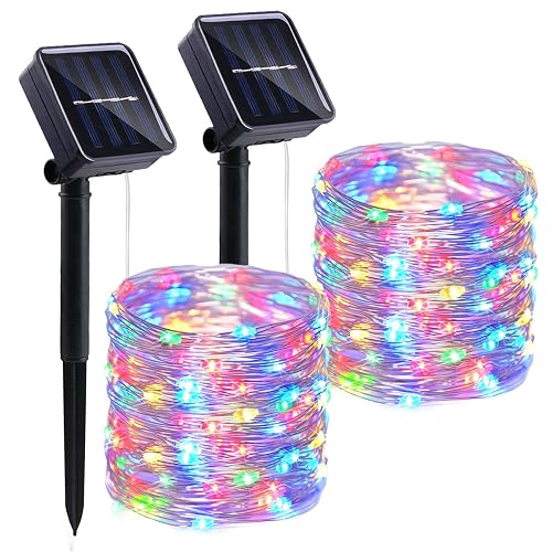 LIGHTOP Solar String Lights Outdoor 2 Pack 33FT 100LED Copper Wire Fairy Light Waterproof Decoration for Wedding Party Terrace Yard Tree Garden Patio