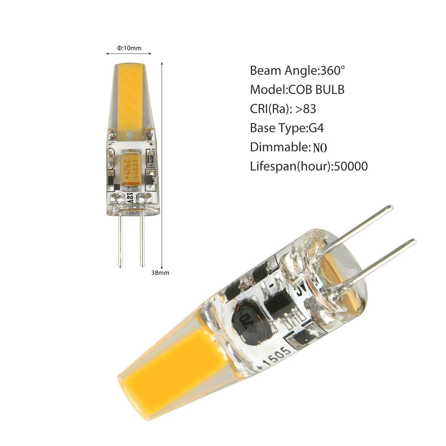 Lxcom Lighting G4 LED Bulb 12V Bi-Pin Base 1.5W LED COB Light Bulbs (10 Pack) 10W Halogen Replacement Warm White 3000K T3 G4 Base No Flicker for Under