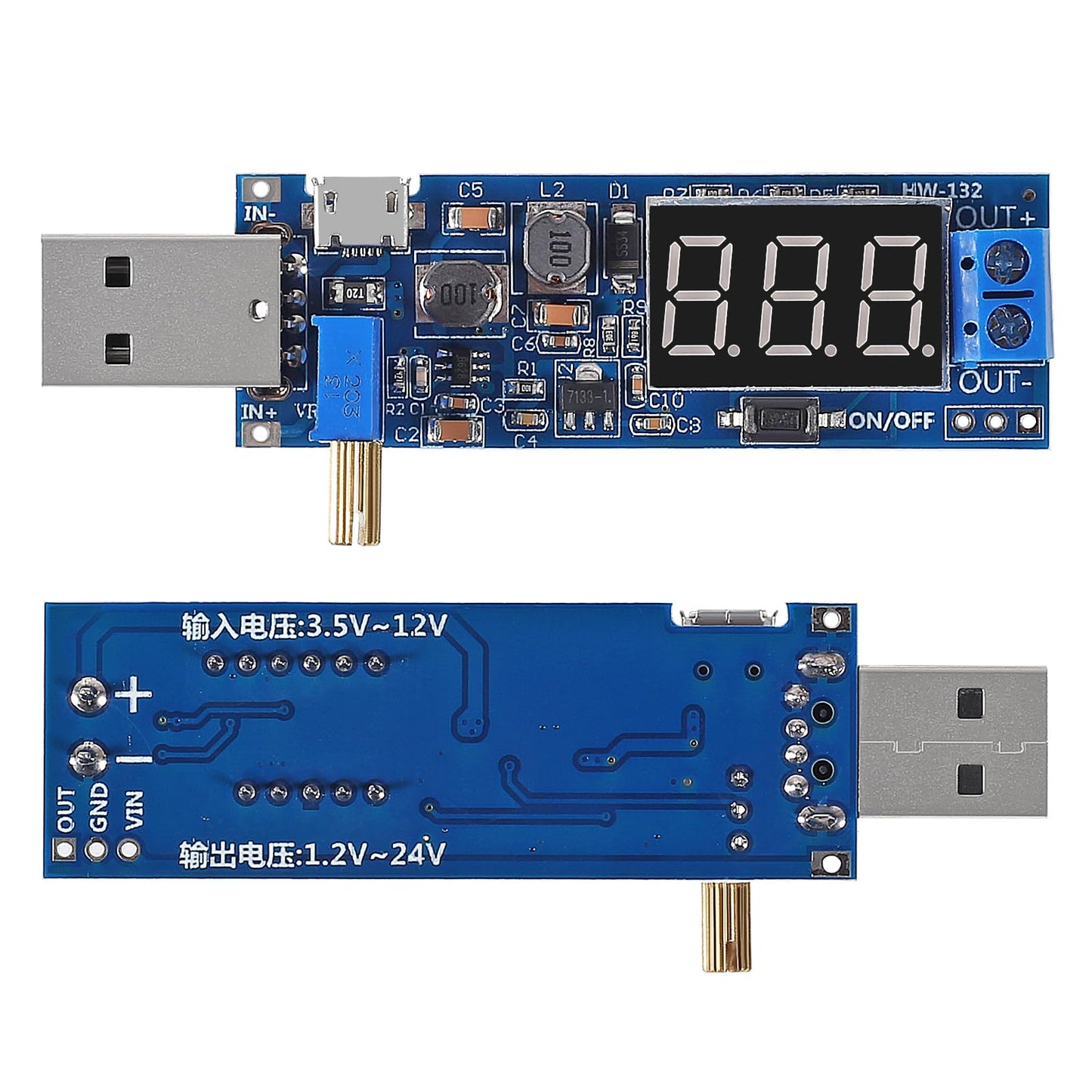 XIITIA 2pcs USB Buck Boost Converter 3.5V-12V to 1.2V-24V DC-DC Adjustable Step Up Step Down Power Supply Module Voltage Regulator 5V to 3.3V 9V 12V…