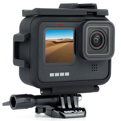 GEPULY Frame Mount Housing Protective Case for GoPro Hero 9 10 11 12 13 Black, Built-in Dual Cold Shoe Slot, Vlog Cage Case, Quick Release Buckle