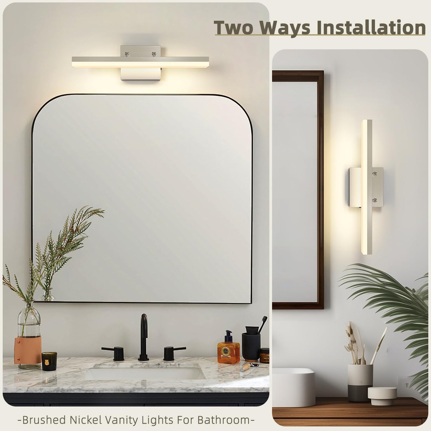 7Degobii Brushed Nickel Vanity Lights - Dimmable 5CCT Bathroom Lighting Fixtures Over Mirror, Adjustable Angle Wall Light, 15.75" Long 12W LED Bar