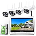 Cromorc Expandable 16CH NVR Wireless Security Camera System with 12.5" Monitor, 4PCS 5MP Surveillance Camera Human Detection, Spotlight, Siren Alarm
