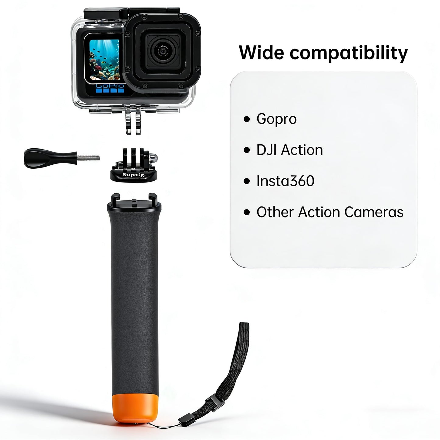 Suptig Upgraded Floating Hand Grip Compatible for Gopro Hero 13, Hero 12, 11, 10, 9, 8, 7, 6, 5, 4 Hero Session Gopro Max, Fusion DJI Action 6, 5