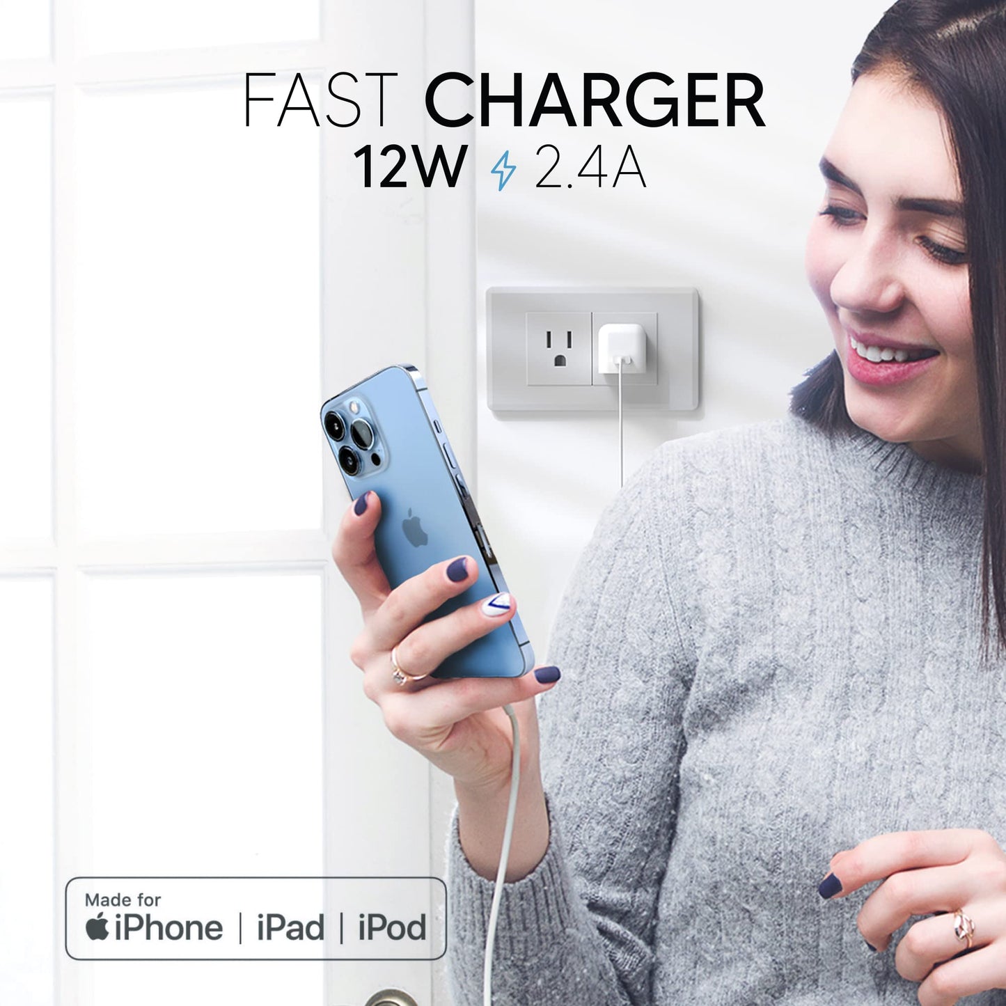 TalkWorks USB Cable Compatible w/ iPhone 14/14 Plus/14 Pro/14 Pro Max, 13/Mini/Pro/Pro Max, 12/Mini/Pro/ProMax, Phone, AirPods, iPad - 5' Lightning…