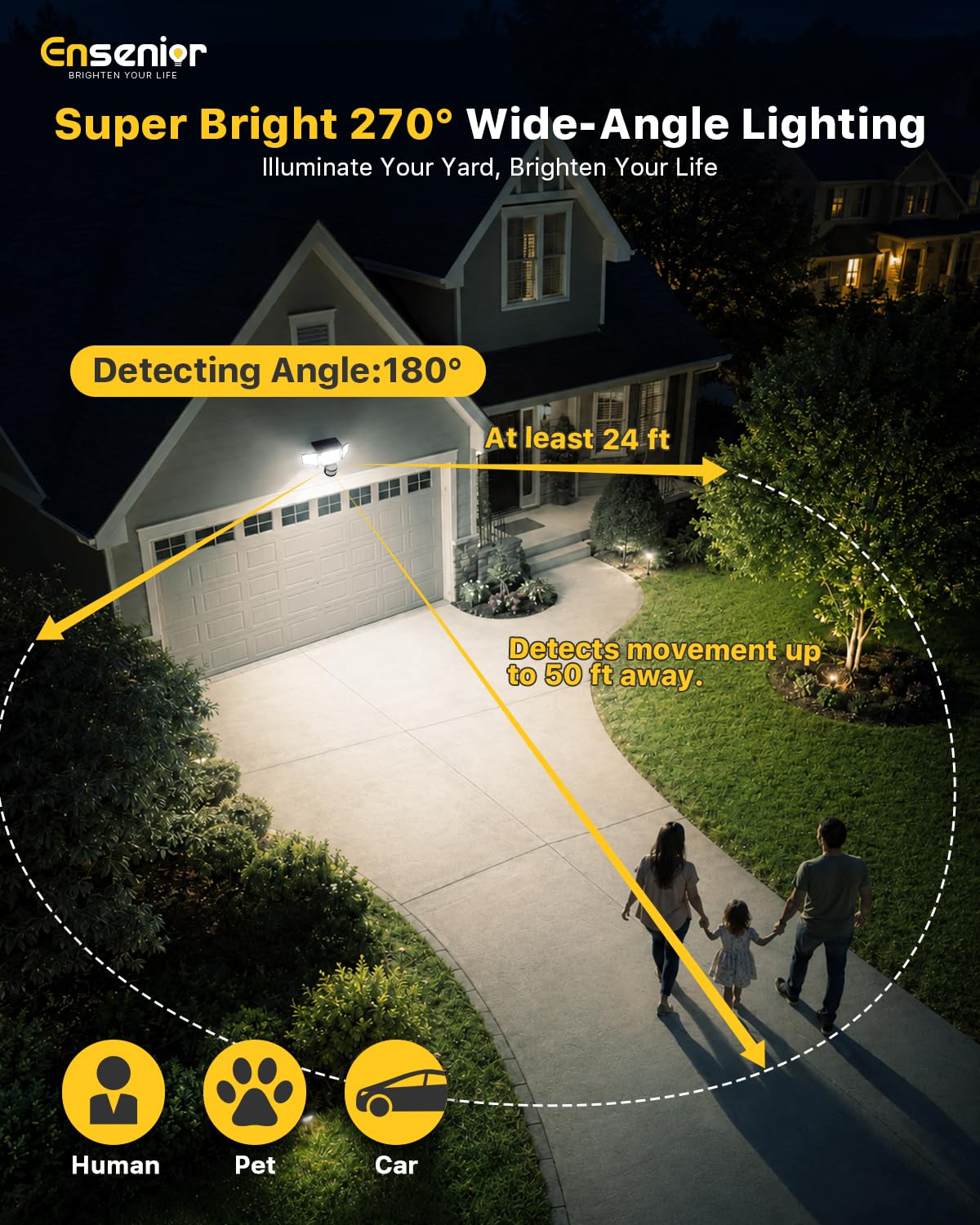 Ensenior Solar Motion Lights Outdoor, 228 LED 3000LM High Brightness Security Lights with Remote Control, IP65 Waterproof 3 Heads Flood Light 4 Modes