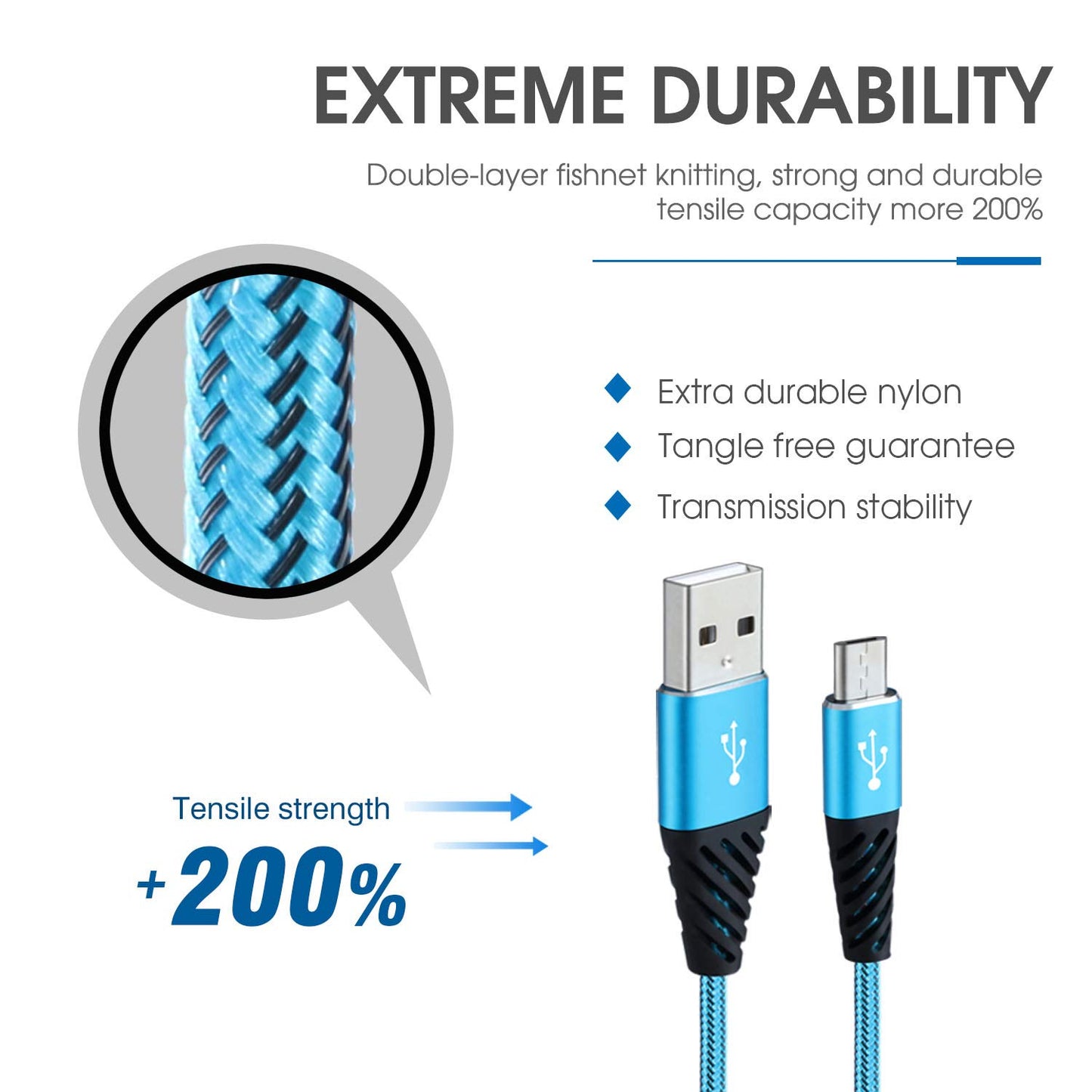 Boenoea Fast Phone Charger Android 10ft 5-Pack Long Micro USB Cable Braided Compatible with Samsung Galaxy J3 J7 S6 S7 Edge Note 4 5 LG BlackBerry