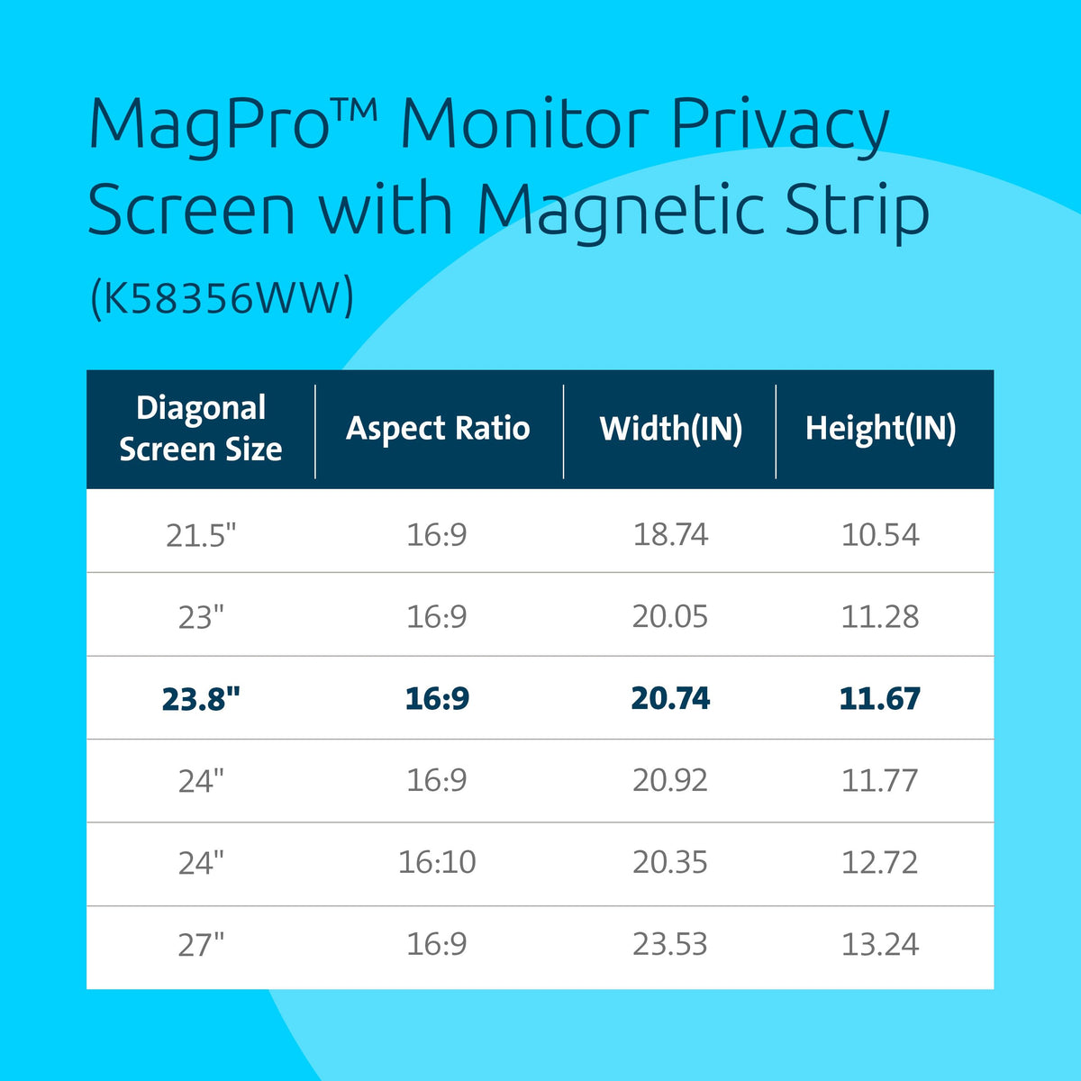Kensington MagPro 23.8 Inch Magnetic Computer Privacy Screen for Desktop, Removable 16:9 Computer Privacy Filter, Anti-Glare Blue Ray Reduction