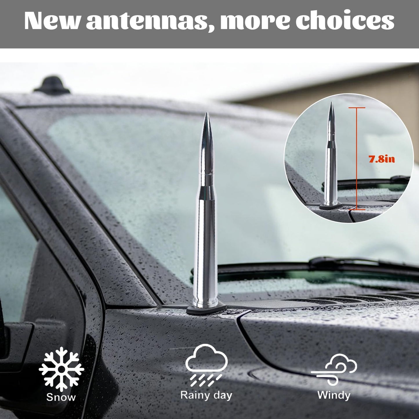 Famobay Chrome Stubby Bullet Antenna Car Truck Antenna Chevy Silverado & GMC Sierra Trucks Heavy Duty Pickup Trucks Accessories?7.8inch Chrome?